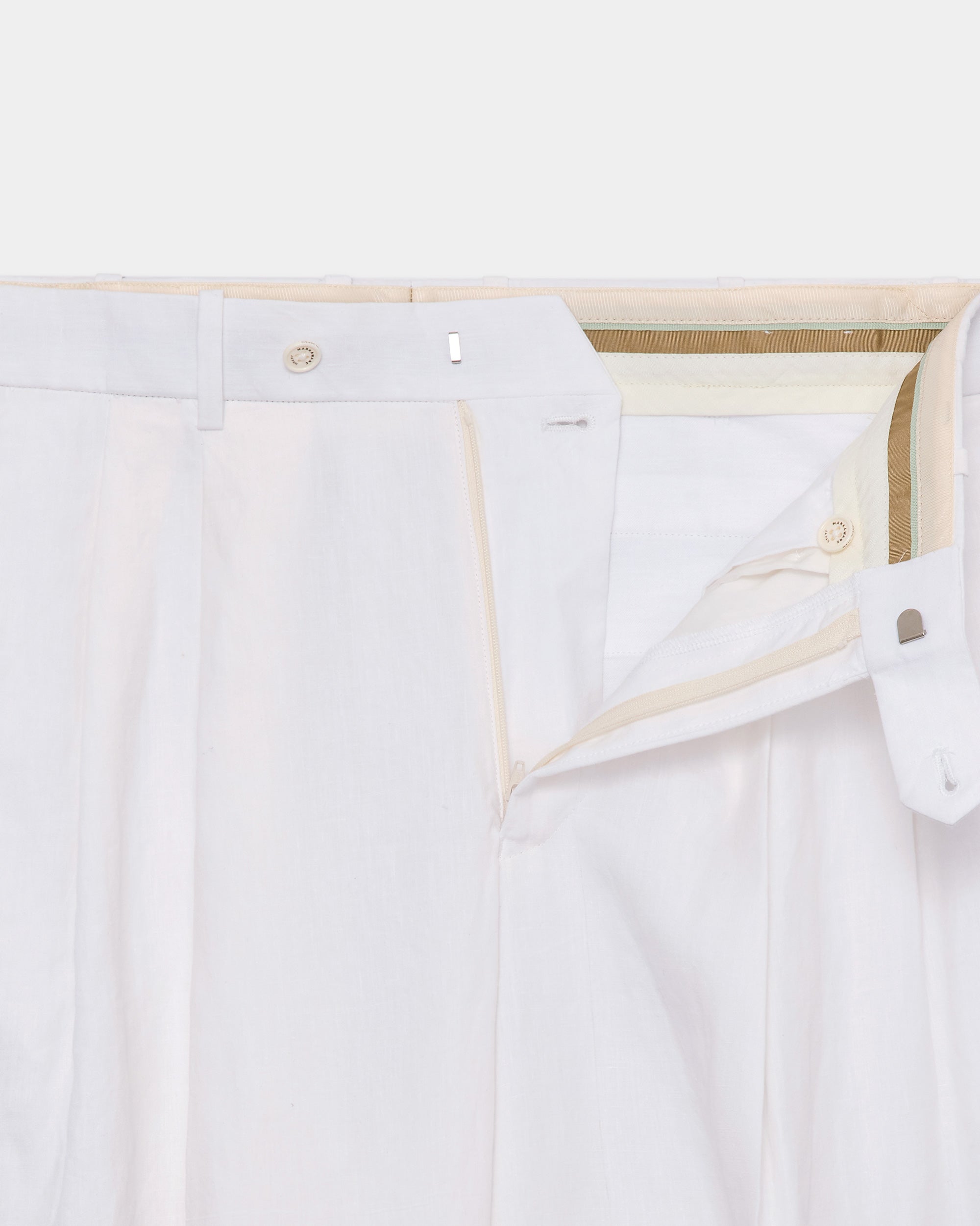 80/1ヘンプタイプライター / ダブルプリーテッドクラシックワイドトラウザーズ, White