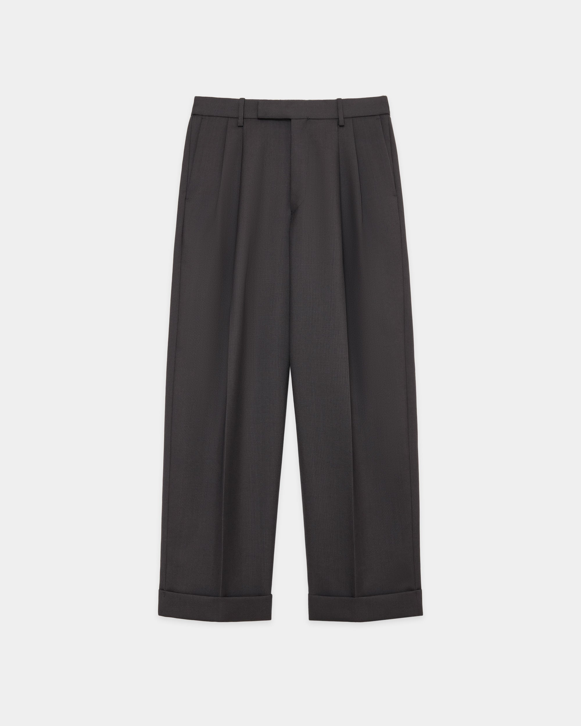 オーガニックウールヘビートロピカル / ダブルプリーテッドクラシックワイドトラウザーズ, Charcoal