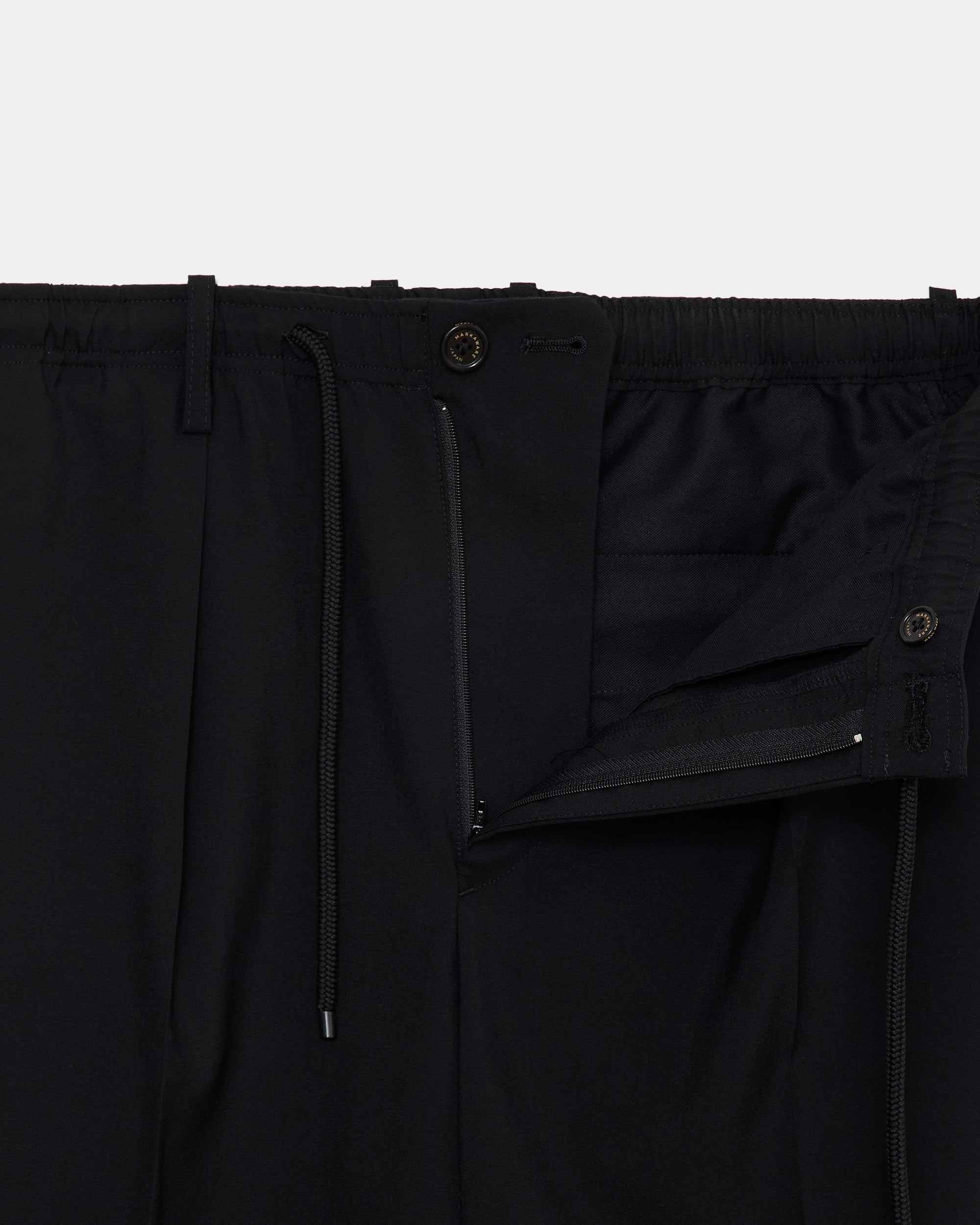 オーガニックウール2/80トロピカル / ワンタックテーパードイージーパンツ, Black