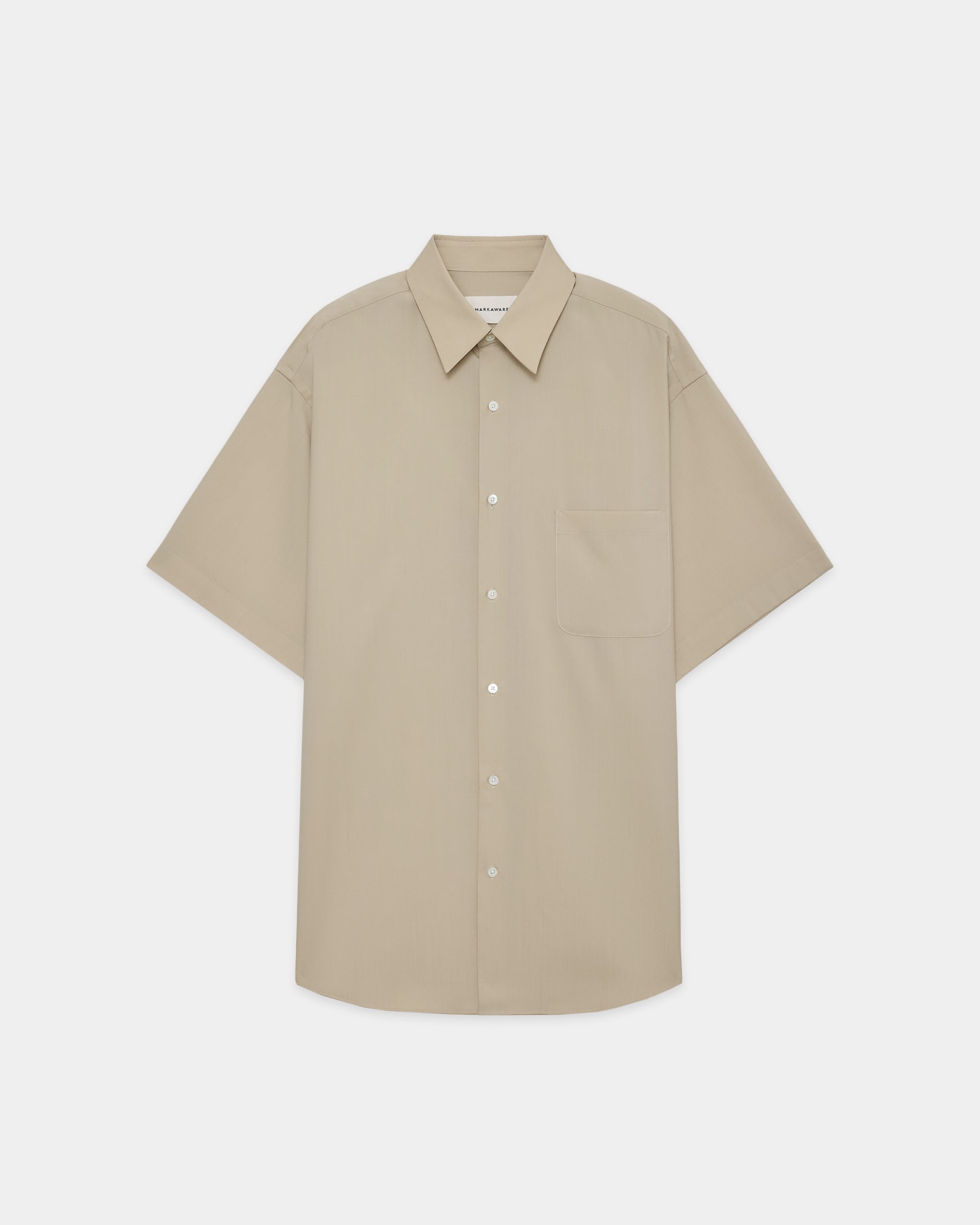 オーガニックウール2/80トロピカル / コンフォートフィットS/Sシャツ, Beige