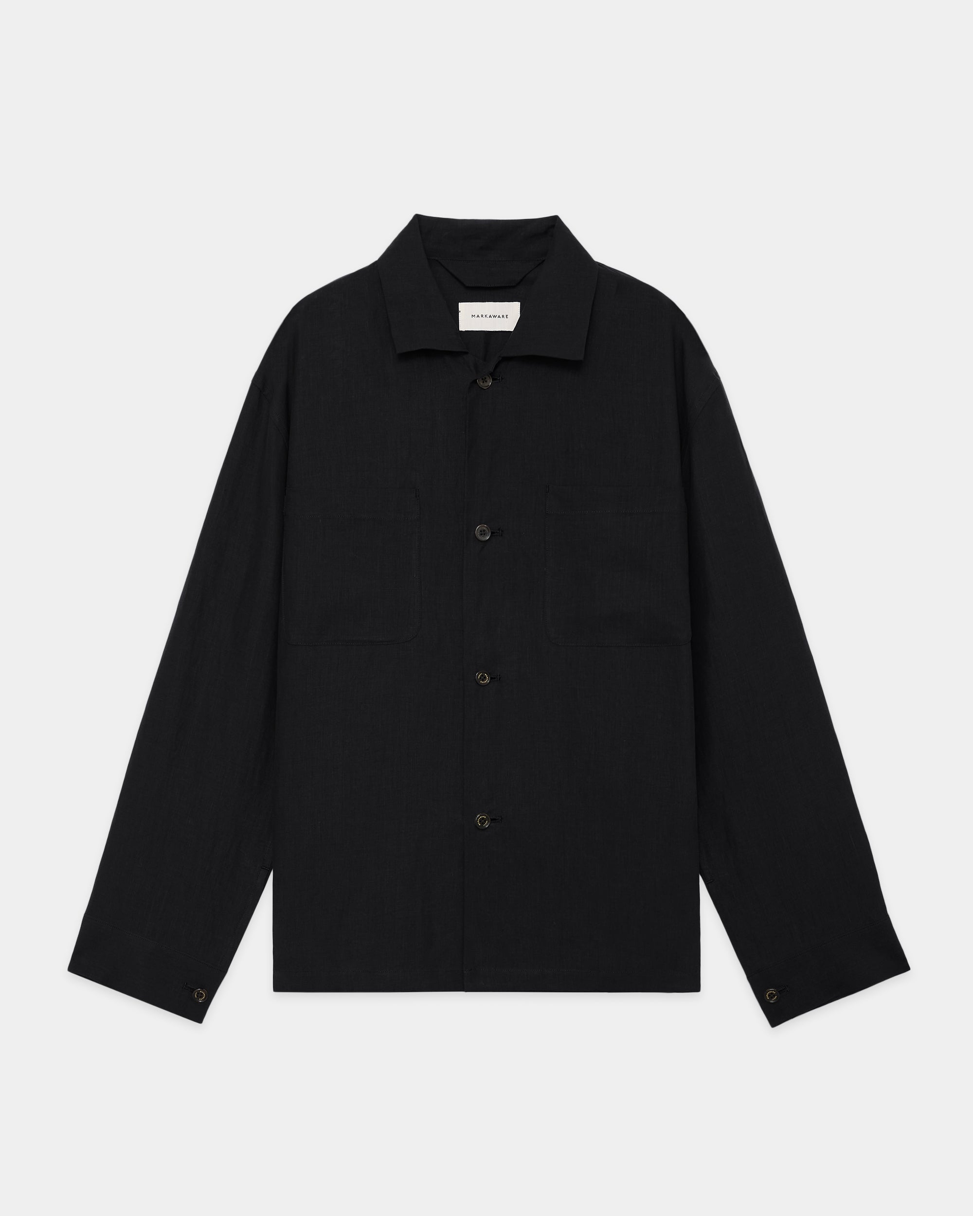 【PARKING別注】 オーガニックウール2/80トロピカル / ユーティリティシャツ, Black