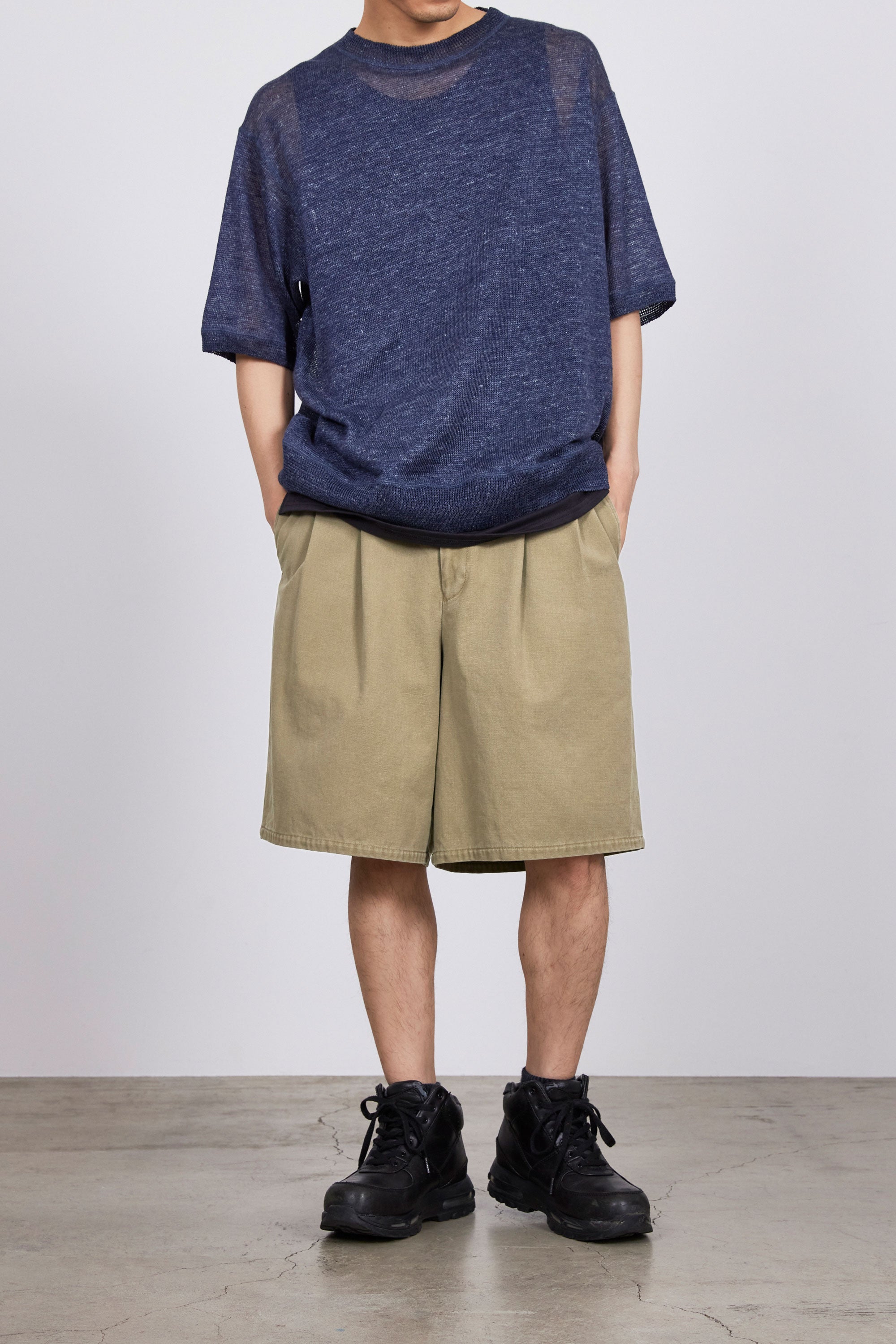 オーガニックコットンギャバ / オフィサーパンツ2タックショーツ, Beige