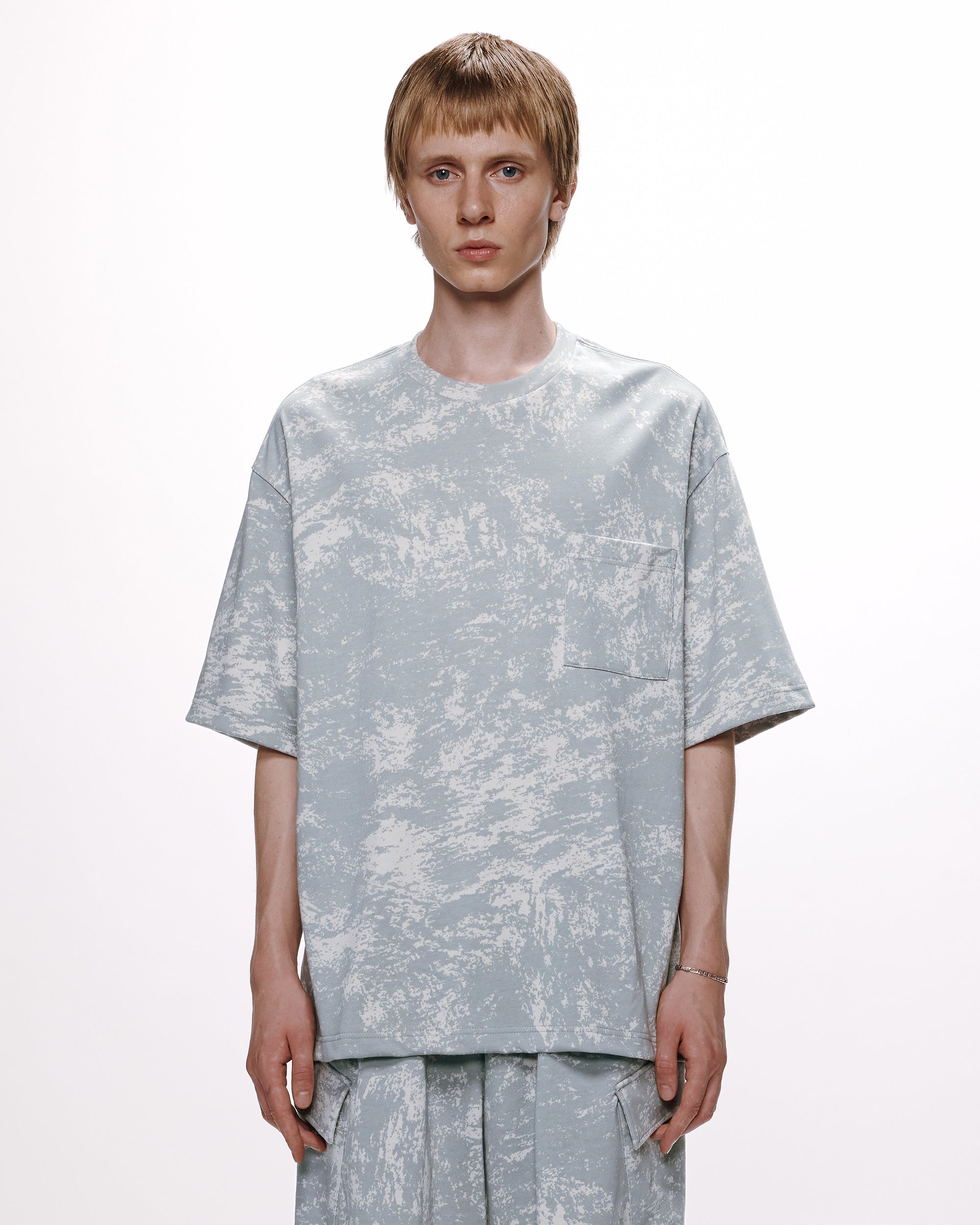 リサイクルスビンオーガニックコットン度詰め天竺 / ルーズフィットポケットTEE, White Camo