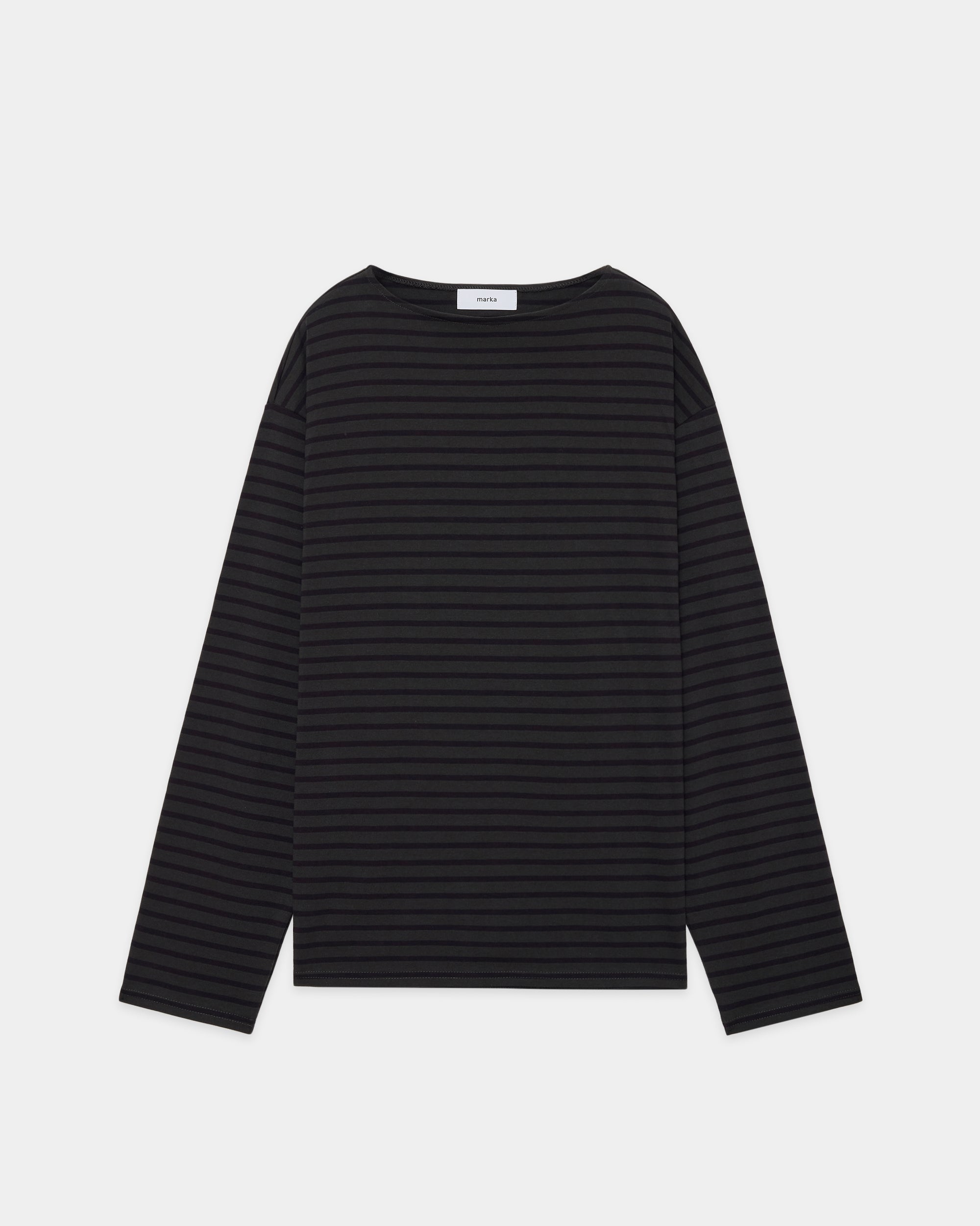 オーガニックコットン30/1引き揃えBD天竺 / NEWバスクシャツ, Charcoal x Navy