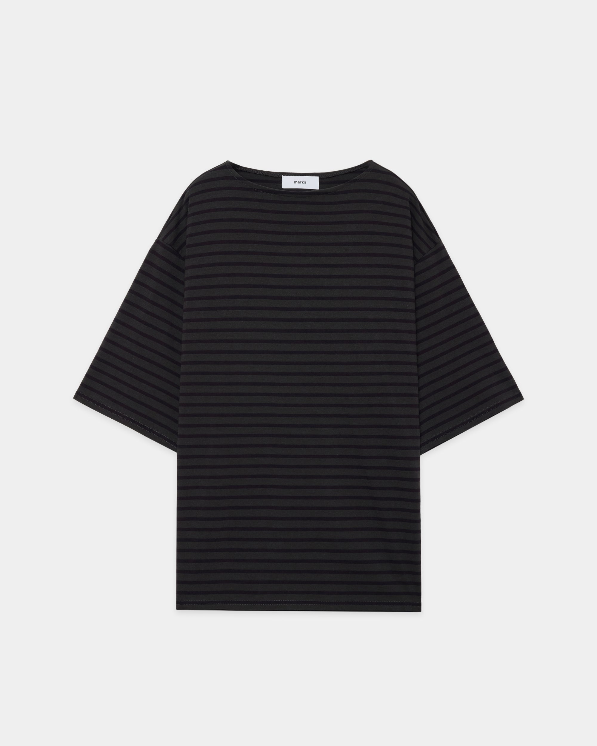 オーガニックコットン30/1引き揃えBD天竺 / NEWバスクS/Sシャツ, Charcoal x Navy