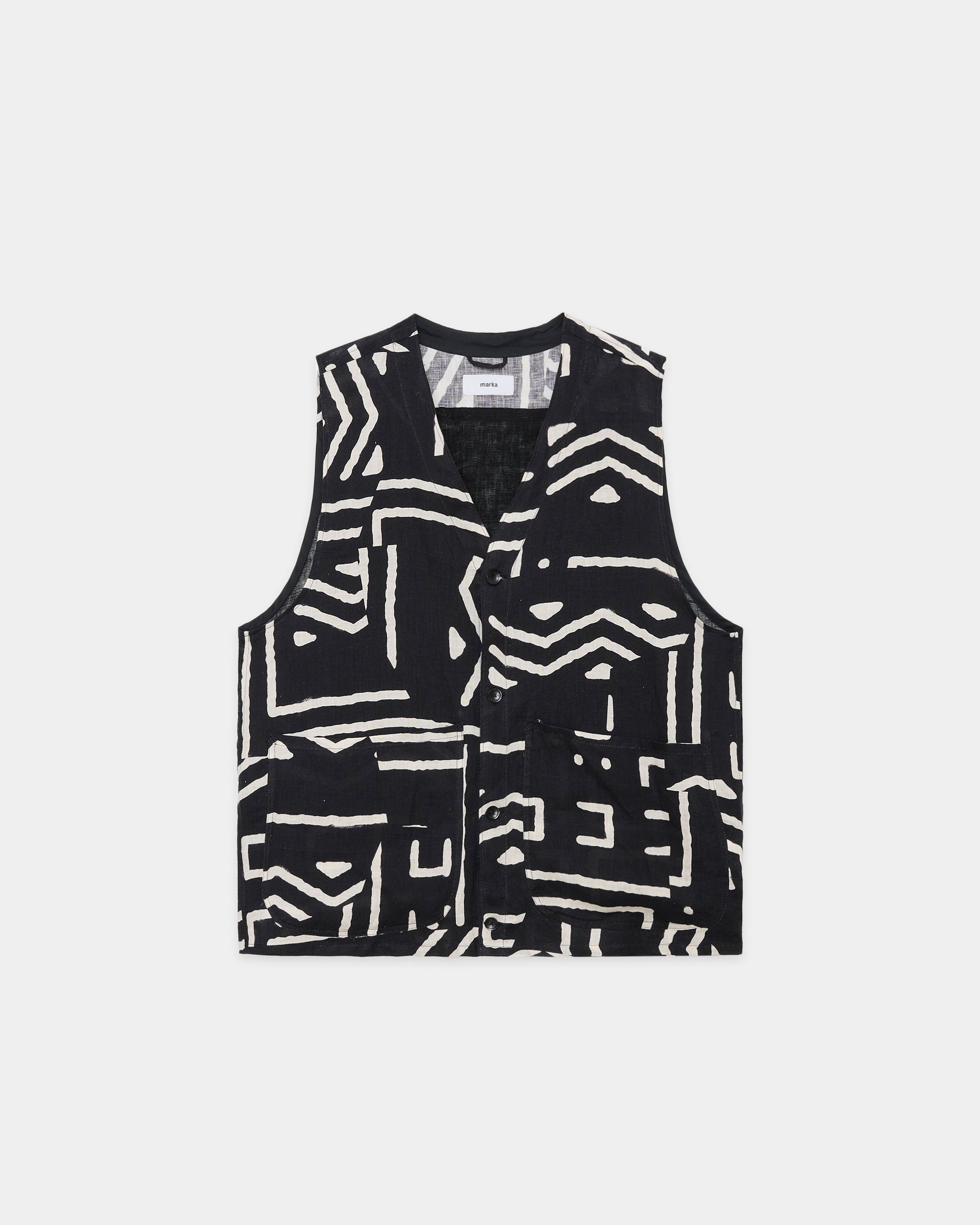 リネントロピカル / フィールドマンベスト, Black x Ivory