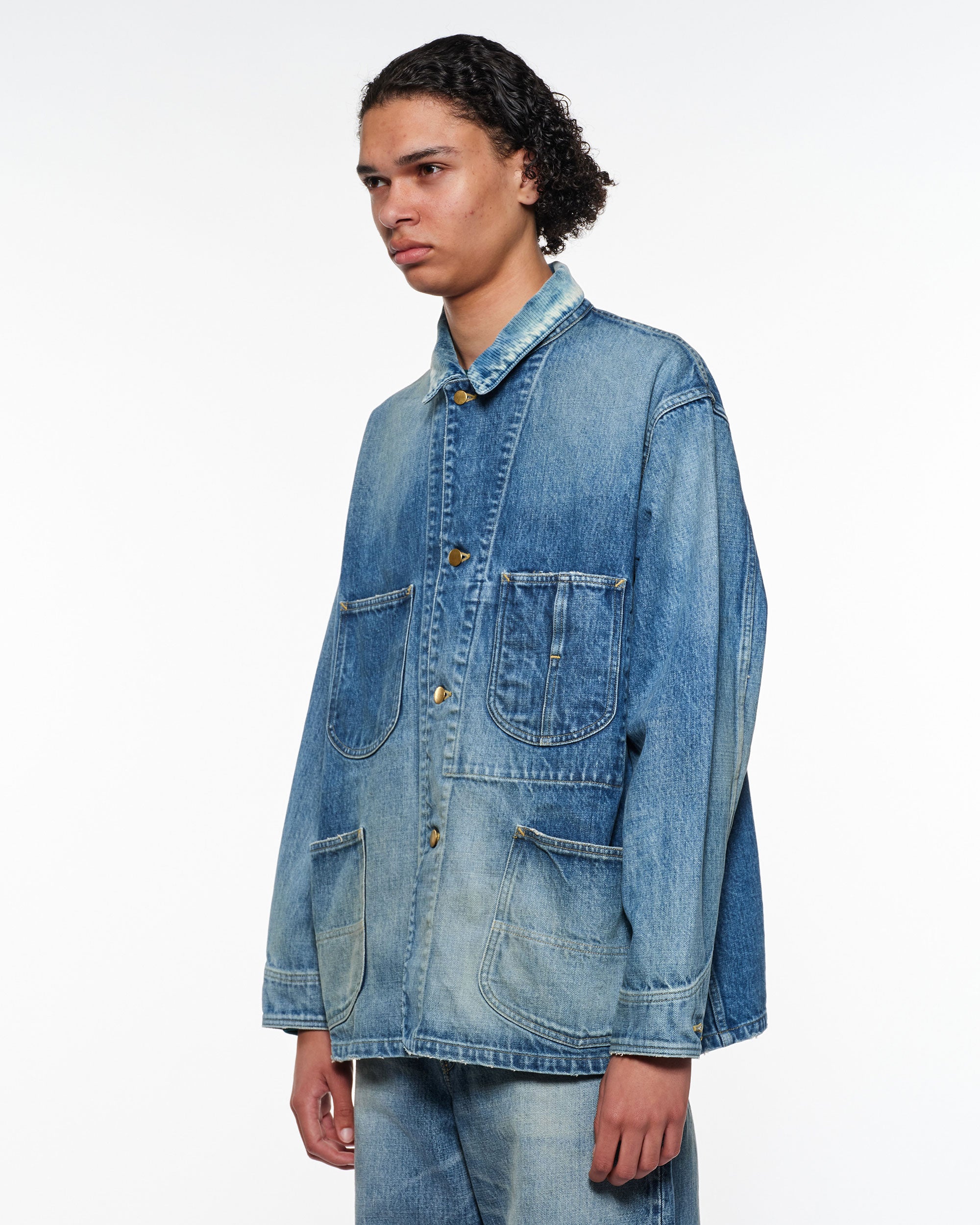 オーガニックコットン 13.5oz セルビッチデニム / カバーオールジャケット, Used Washed