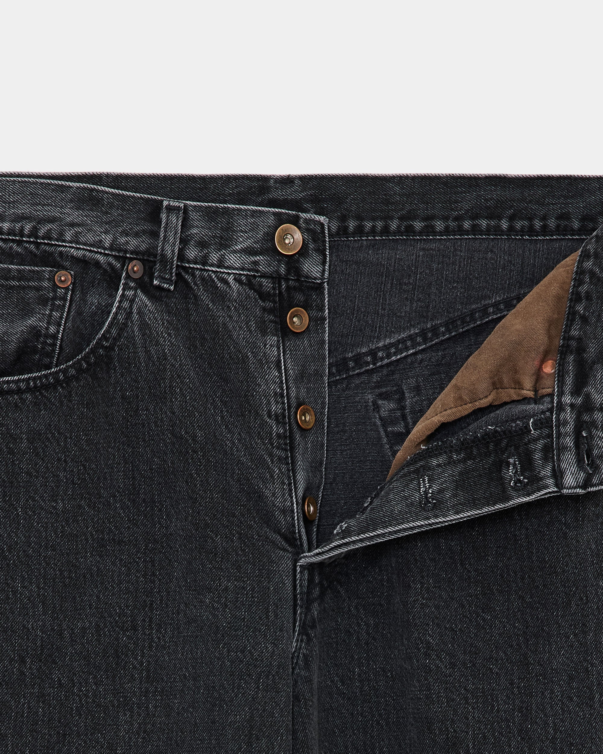 オーガニックコットン 13.5oz セルビッチデニム / ワイドレッグジーンズ, Faded Black