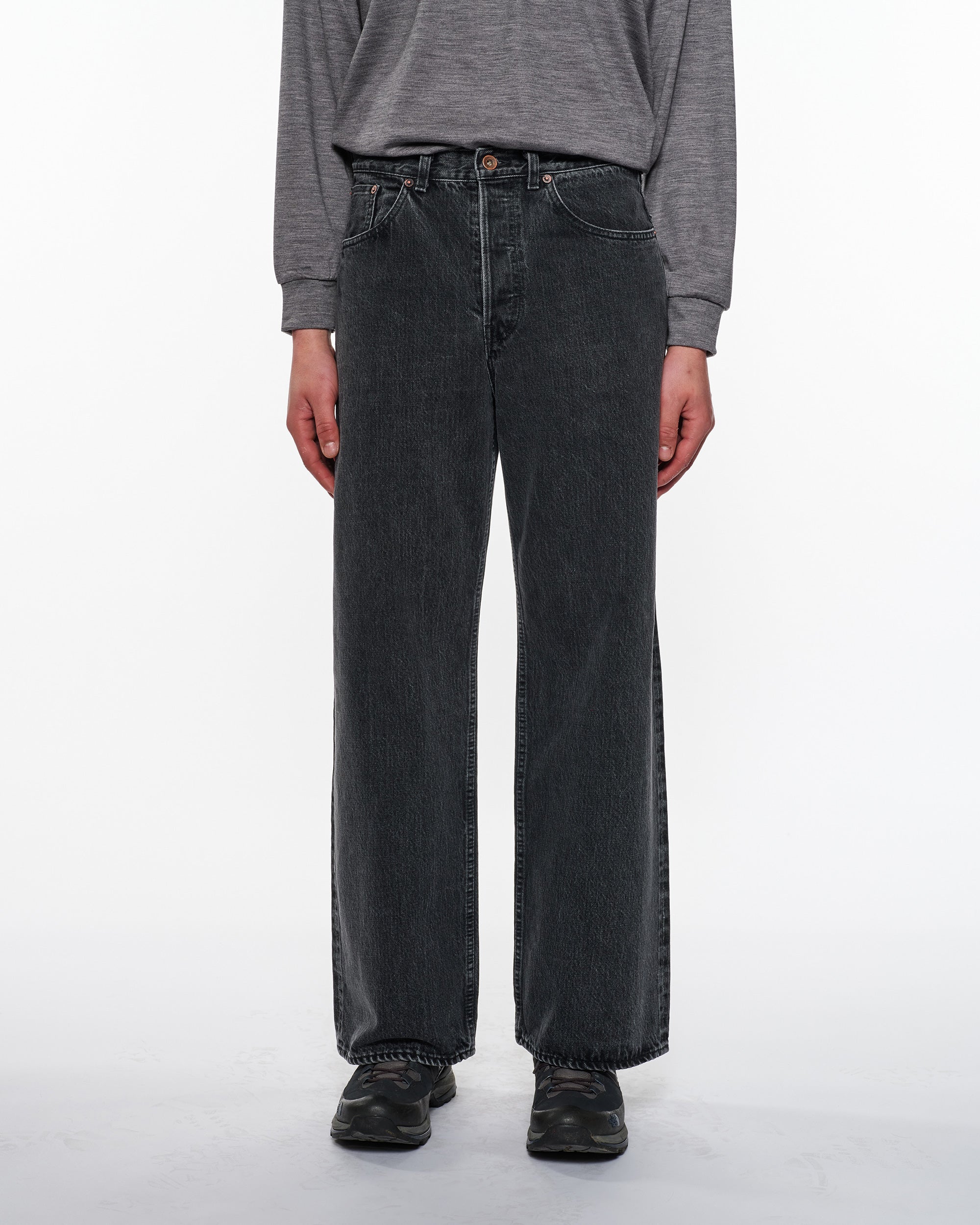 オーガニックコットン 13.5oz セルビッチデニム / ワイドレッグジーンズ, Faded Black