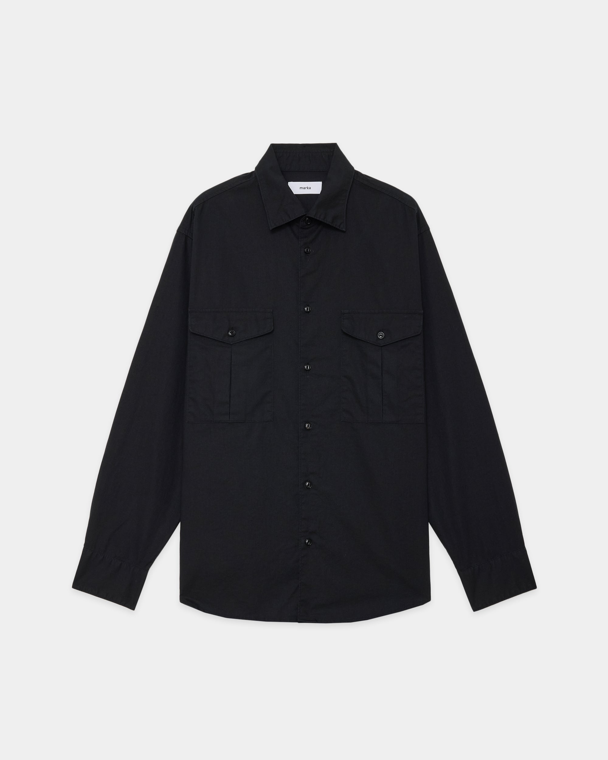 オーガニックコットンクロス / オフィサーシャツ, Black