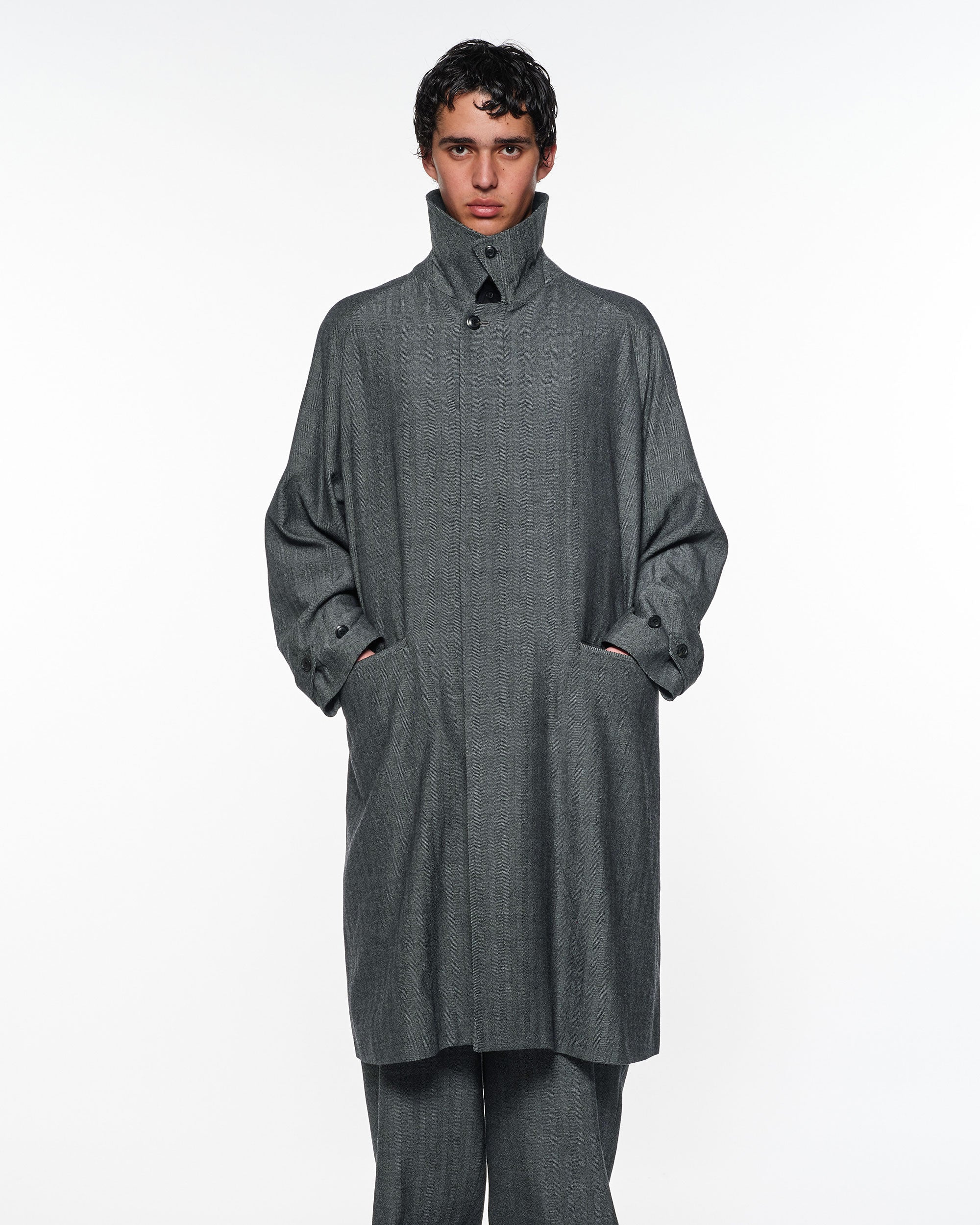 ウールサージ ワッシャータンブラー / ラグランスリーブコート, Herringbone