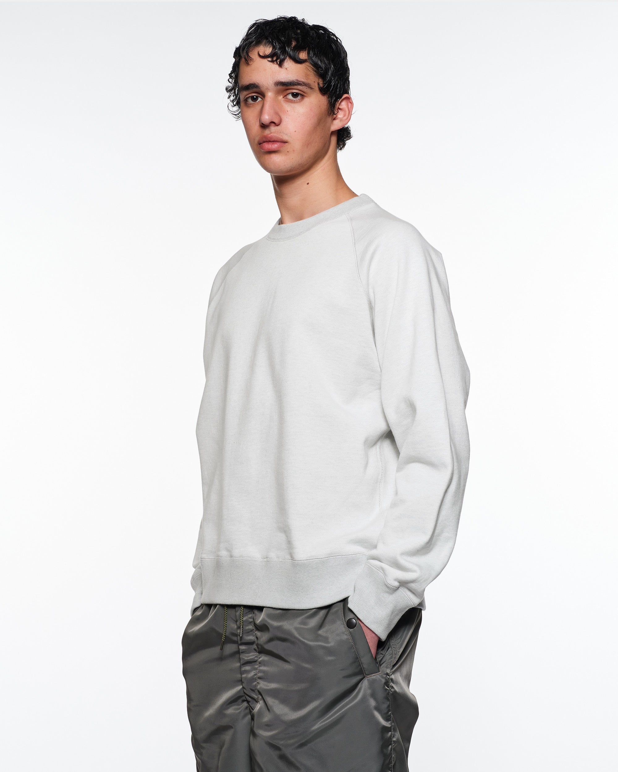 リサイクルスビンオーガニックコットン裏毛 / ラグランクルーネック, Heather Gray