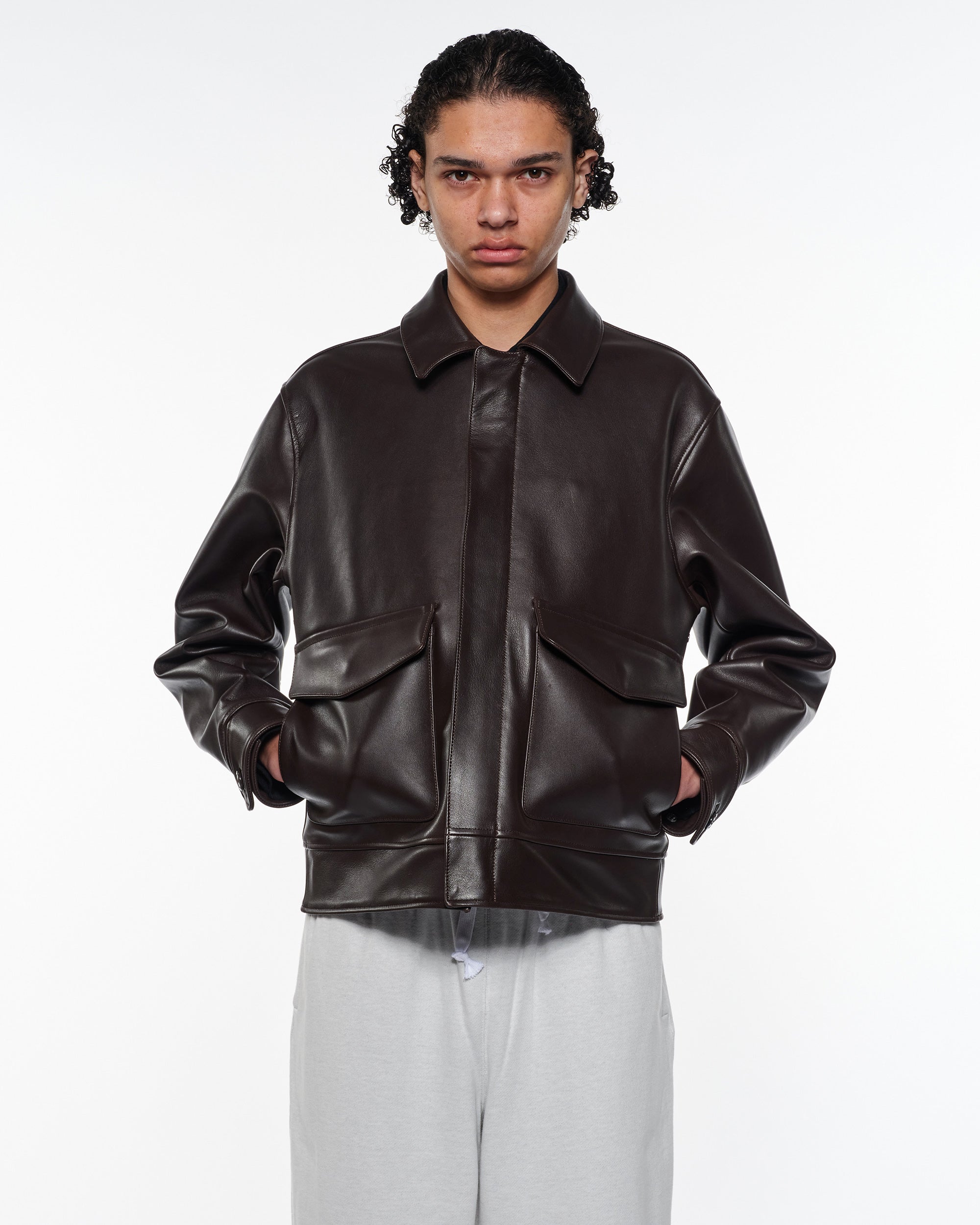 シープレザー / レザーフライトジャケット, Brown