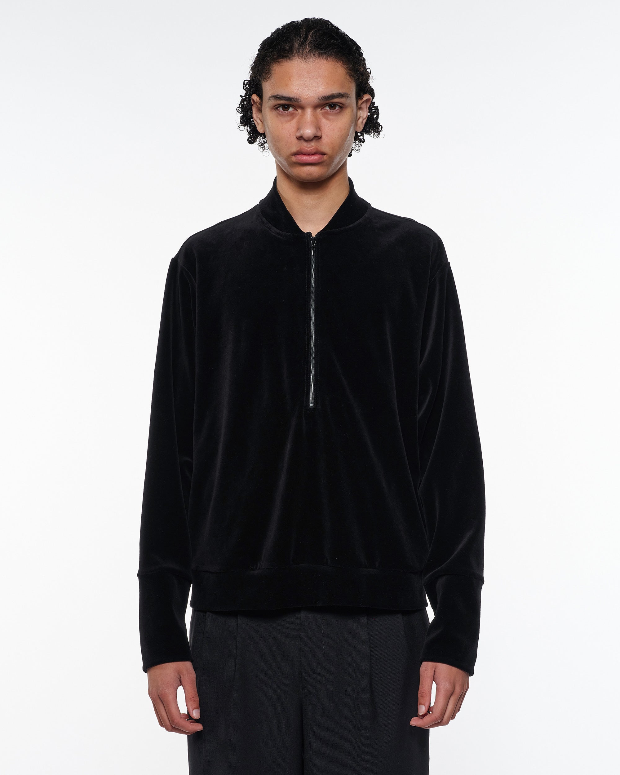 オーガニッコットンベロア / ハーフジップトラックジャケット, Dark Navy