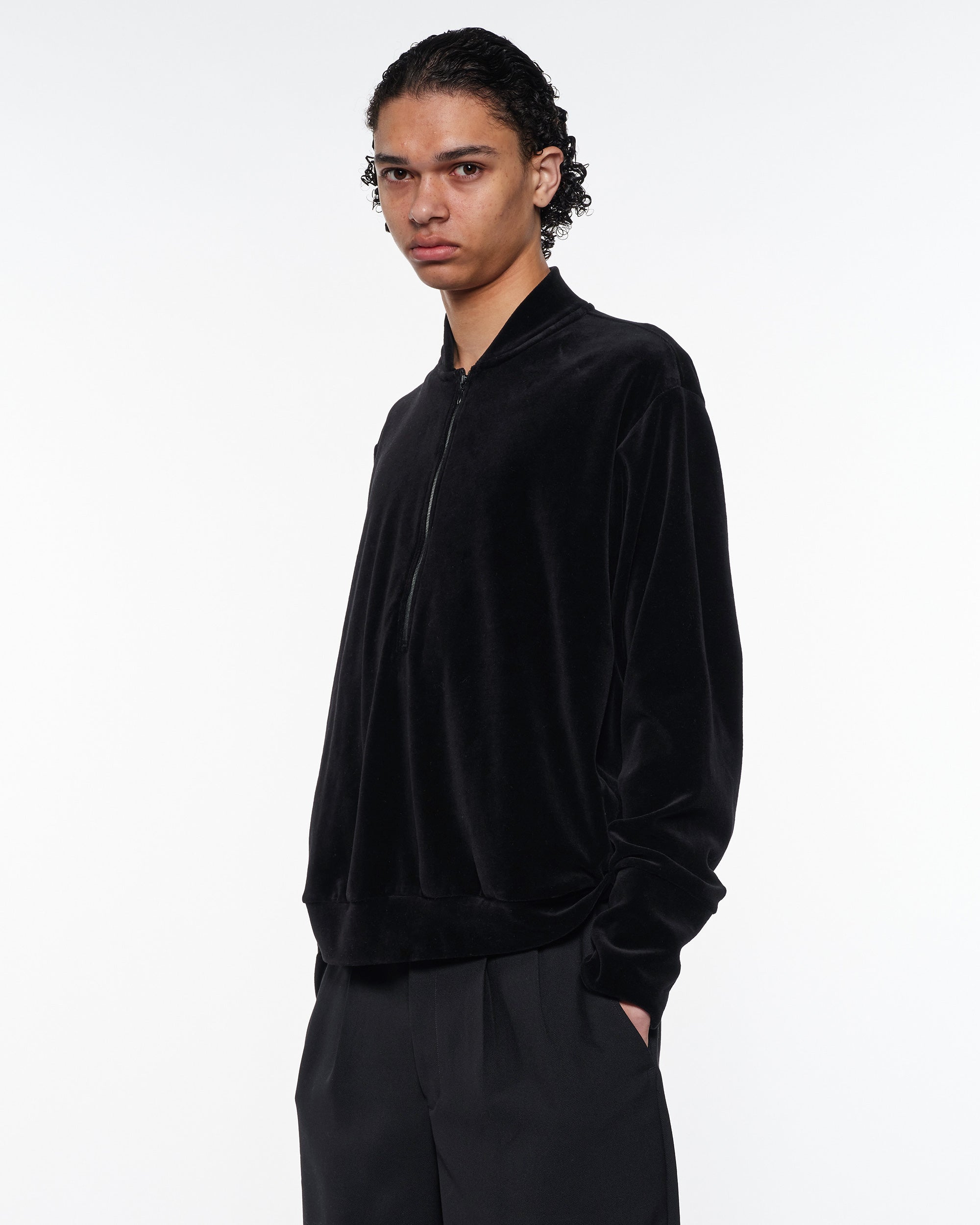 オーガニッコットンベロア / ハーフジップトラックジャケット, Dark Navy