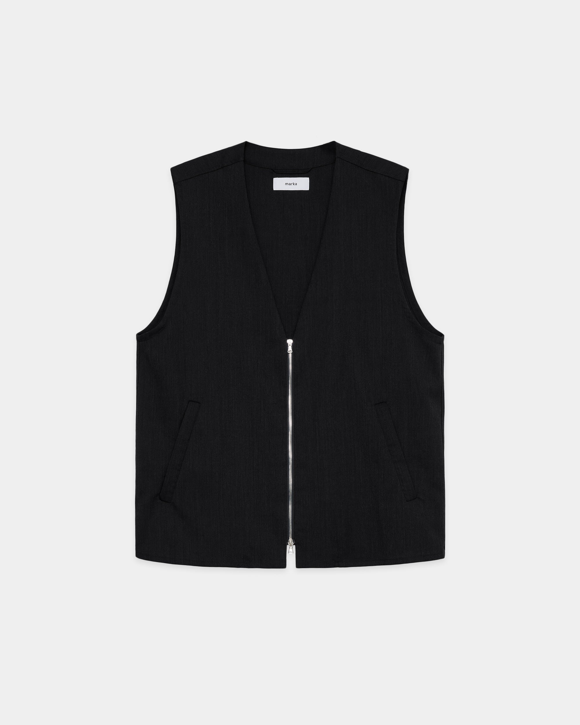 【PARKING別注】 ウールトロピカルメランジ / ジップベスト, Black