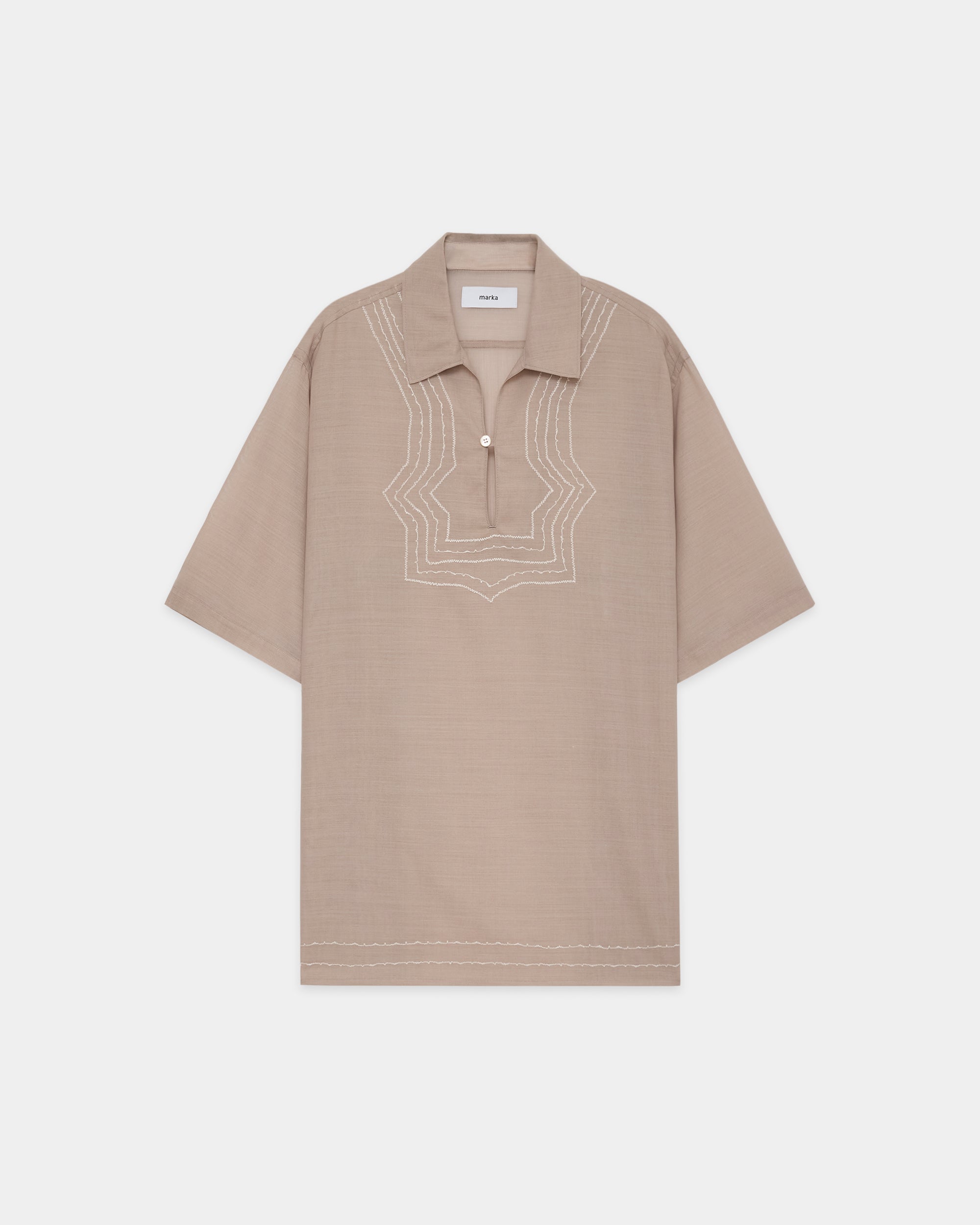 ウールリサイクルポリエステルトロピカル / エンブロイダリースキッパーS/Sシャツ, Beige