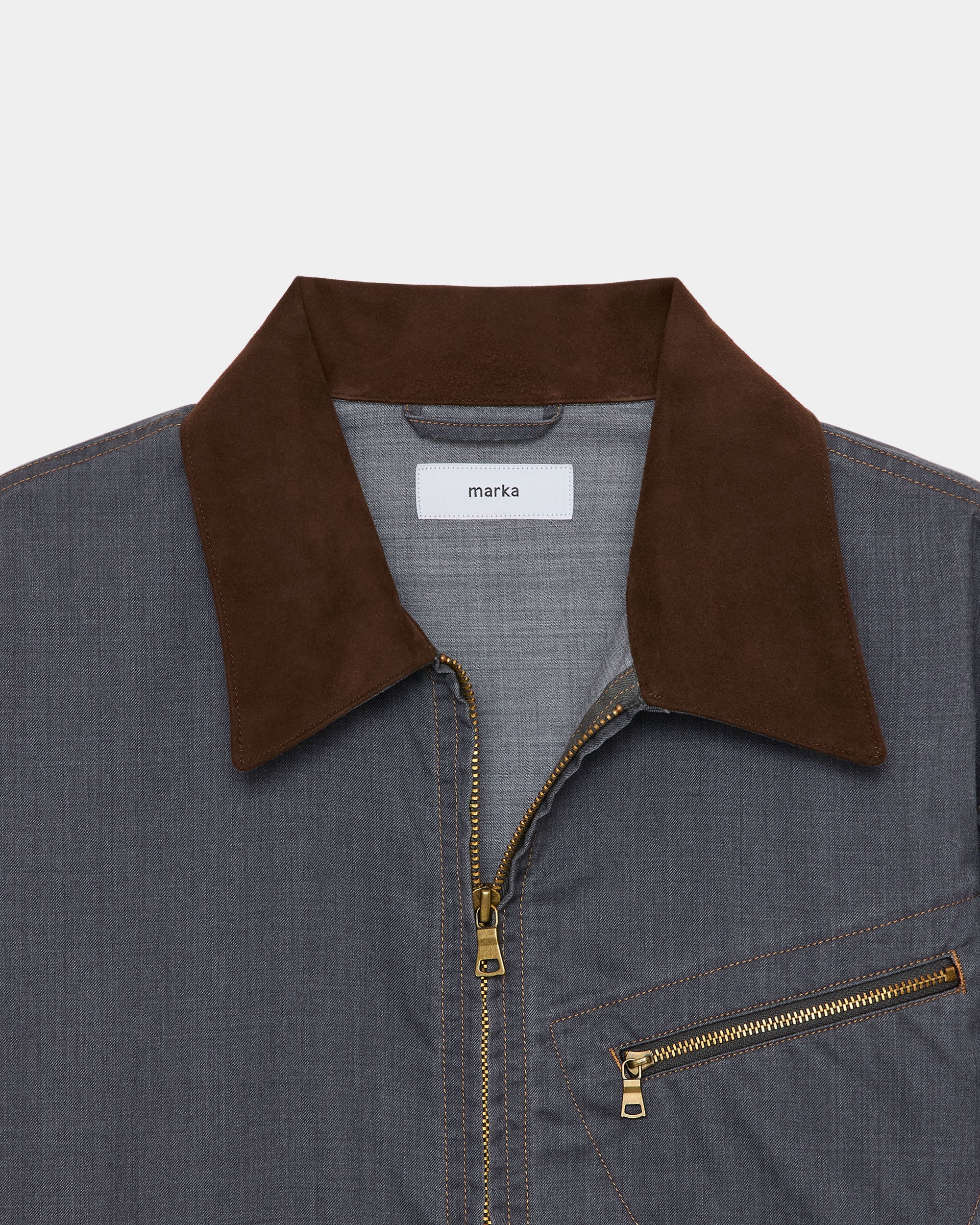 ウォッシャブルウールギャバ顔料プリント / ワークジャケット, Blue Gray