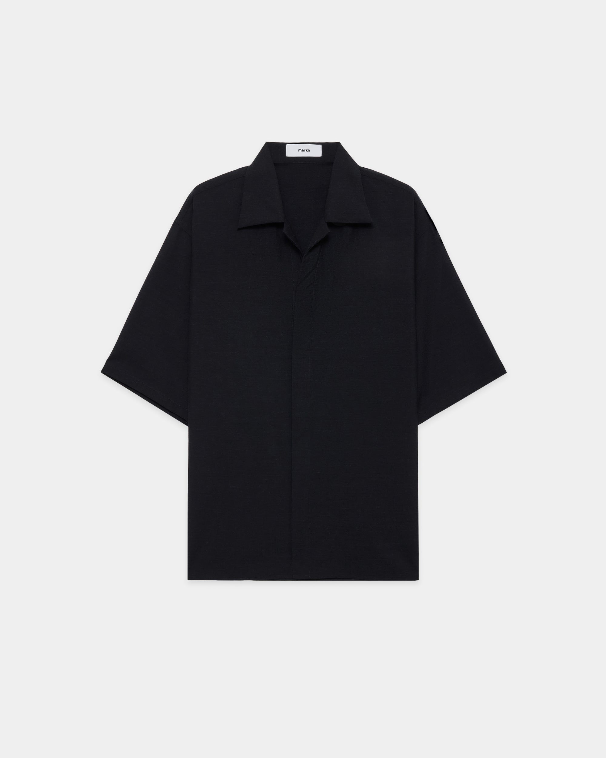 2/72ウールトロピカルワッシャー / フライフロントオープンカラーS/Sシャツ, Chambray Black