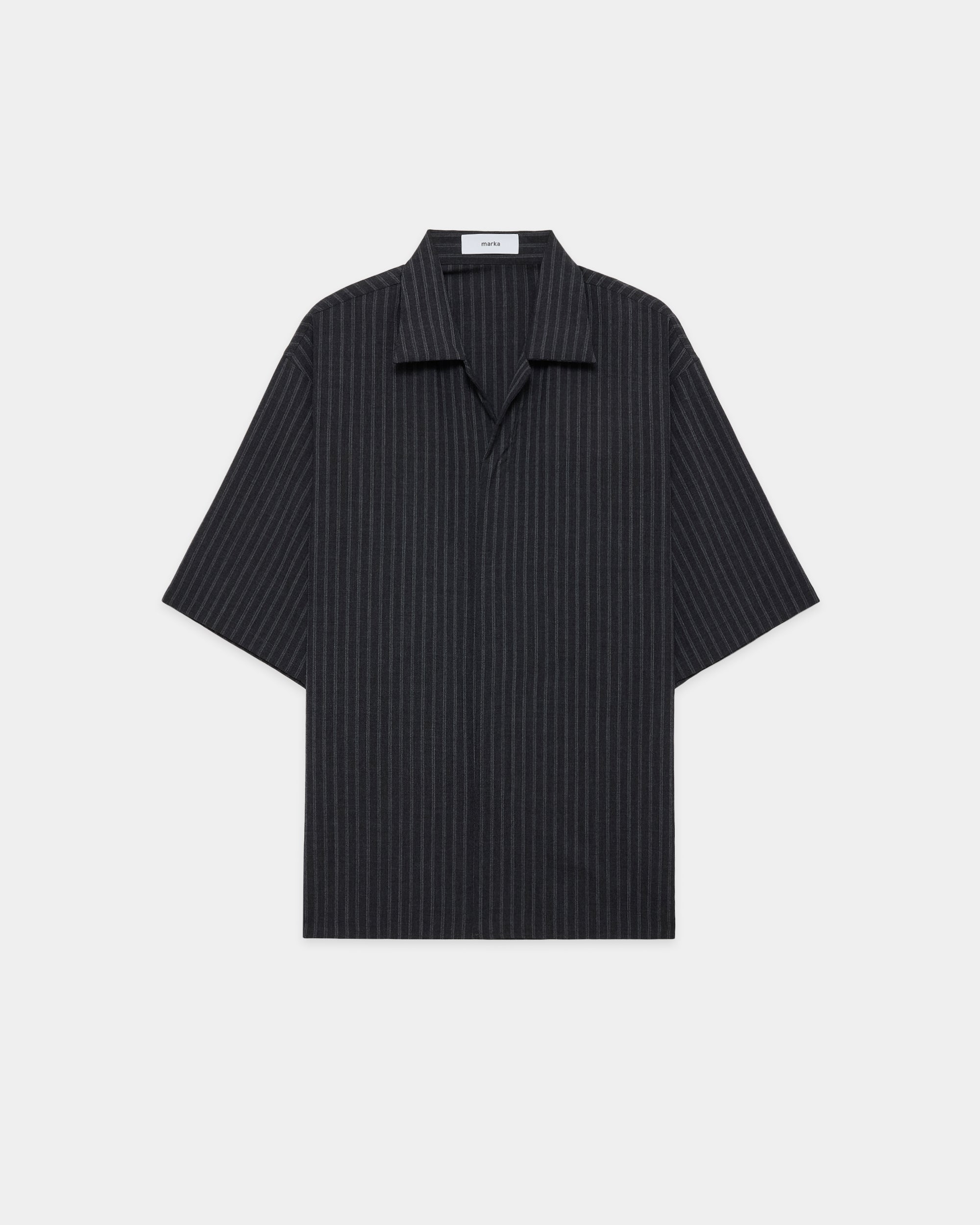 2/72ウールトロピカルワッシャー / フライフロントオープンカラーS/Sシャツ, Gray Stripe