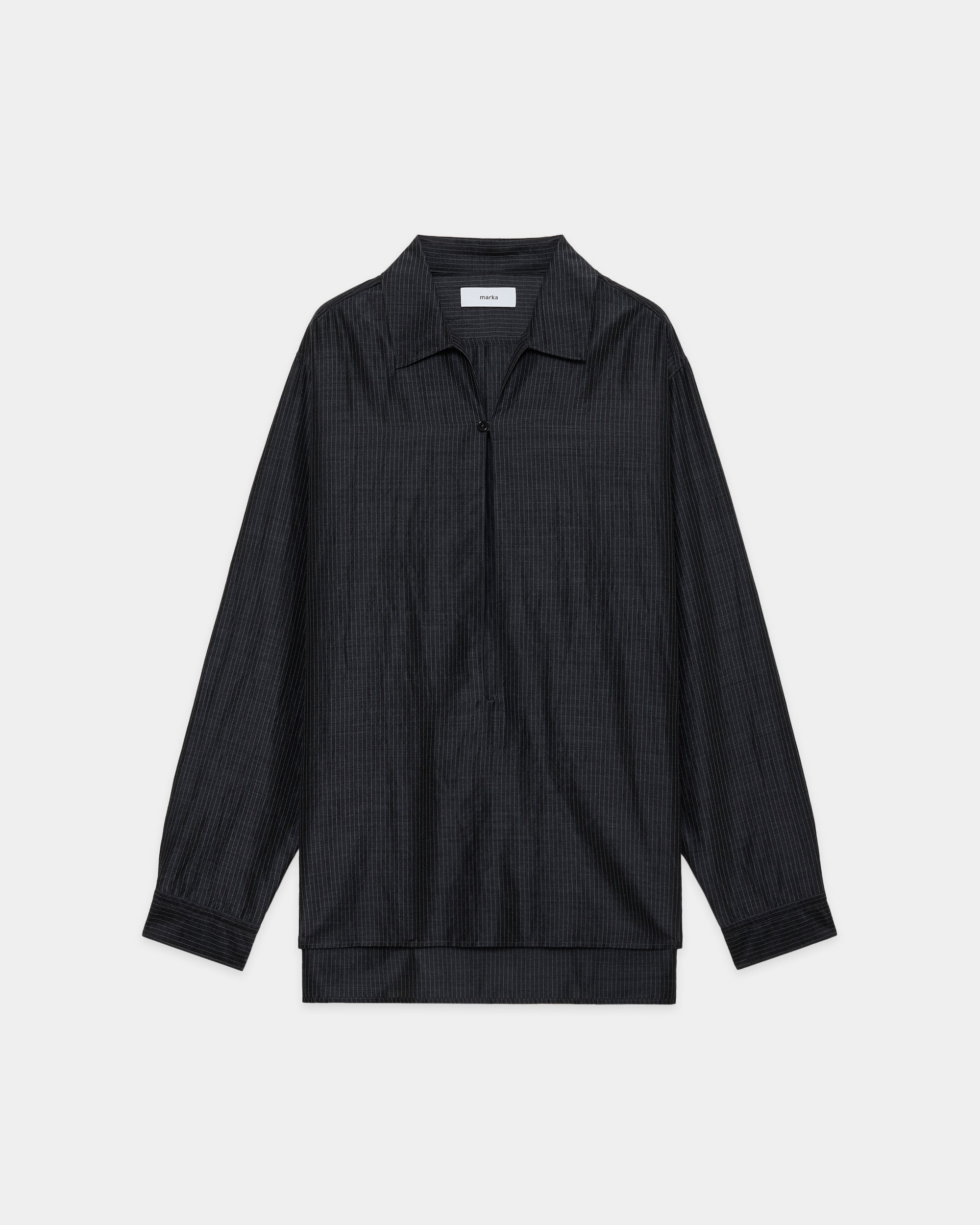 ウールシルクフェザークロス / スキッパーシャツ, Top Charcoal Stripe