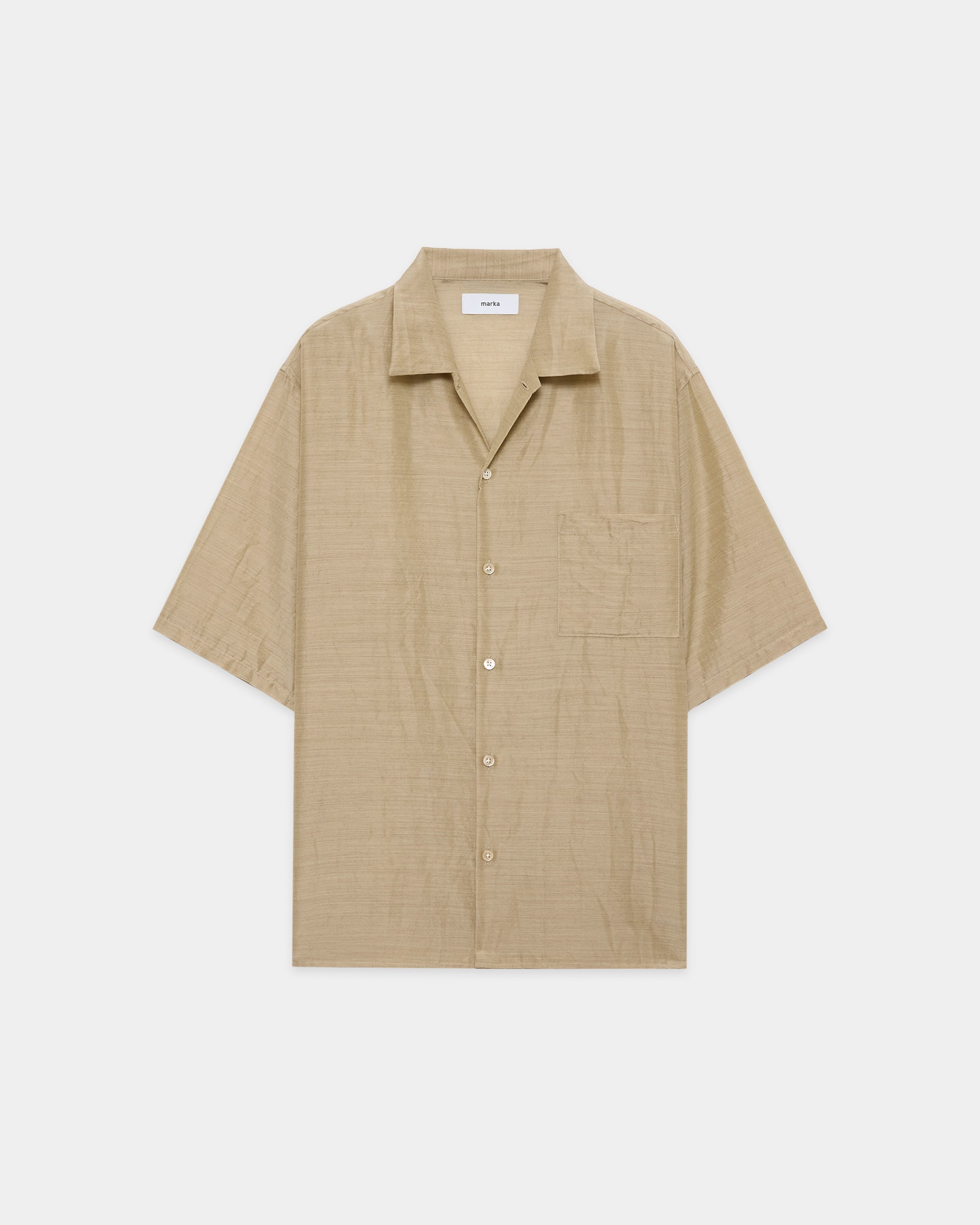 ウールシルクフェザークロス / オープンカラーS/Sシャツ, Top Beige