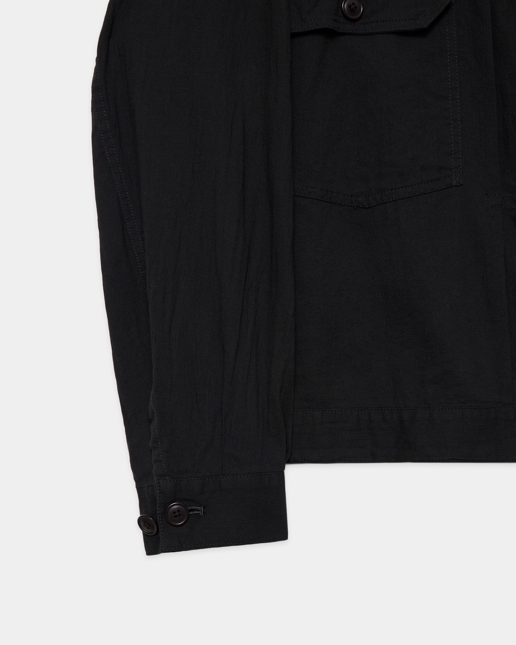 オーガニックコットン強撚ドビークロス / ノーカラートラッカージャケット, Black