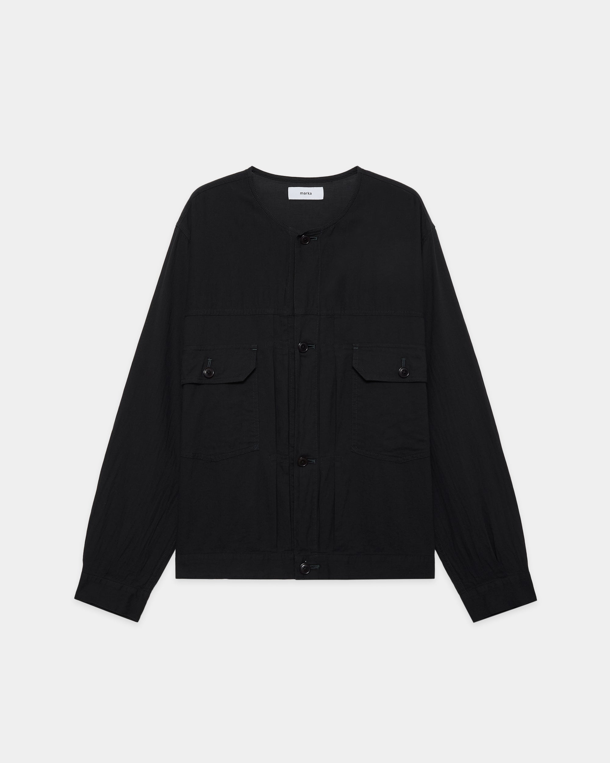 オーガニックコットン強撚ドビークロス / ノーカラートラッカージャケット, Black