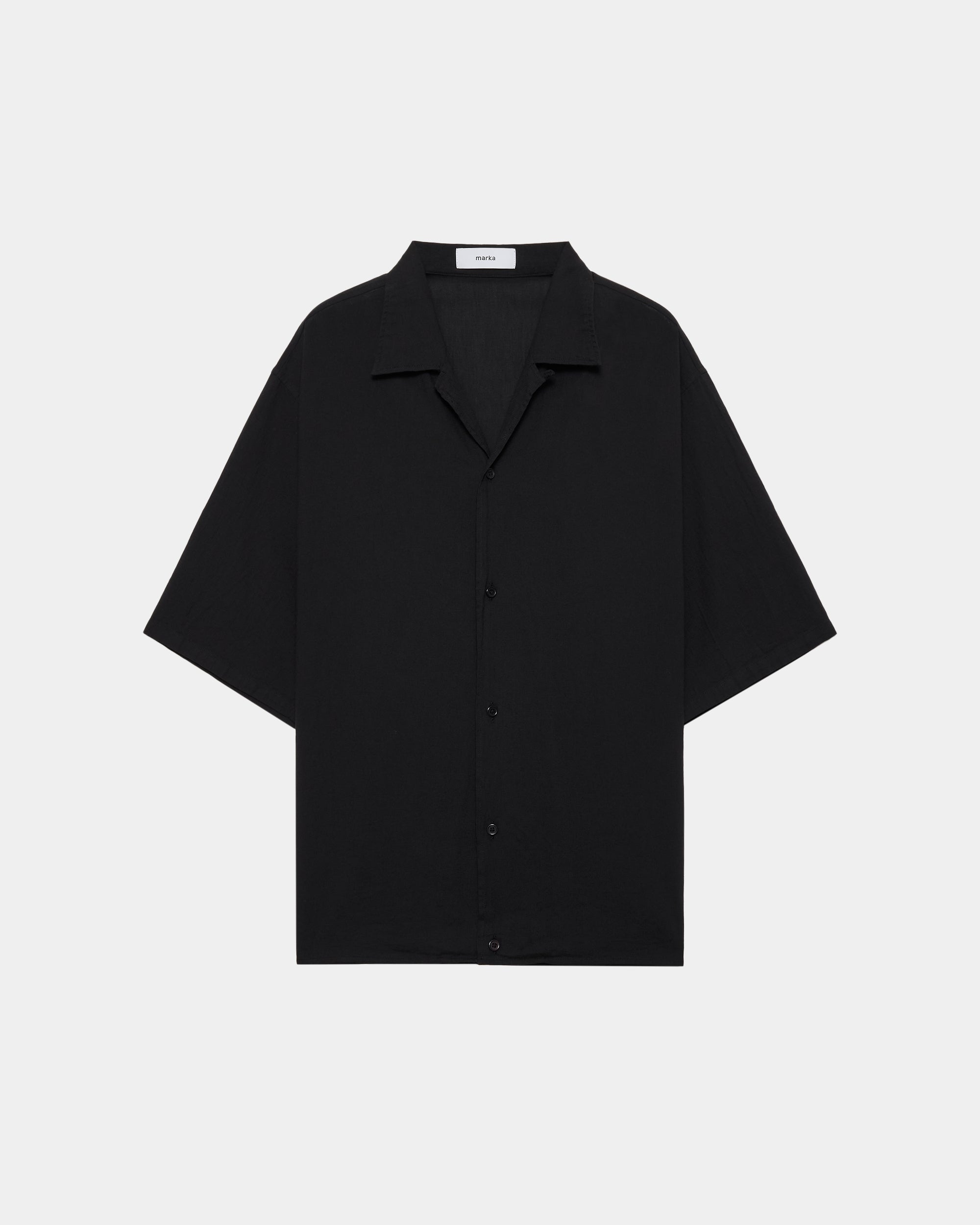 オーガニックコットン強撚ドビークロス / オープンカラーS/Sシャツ, Black