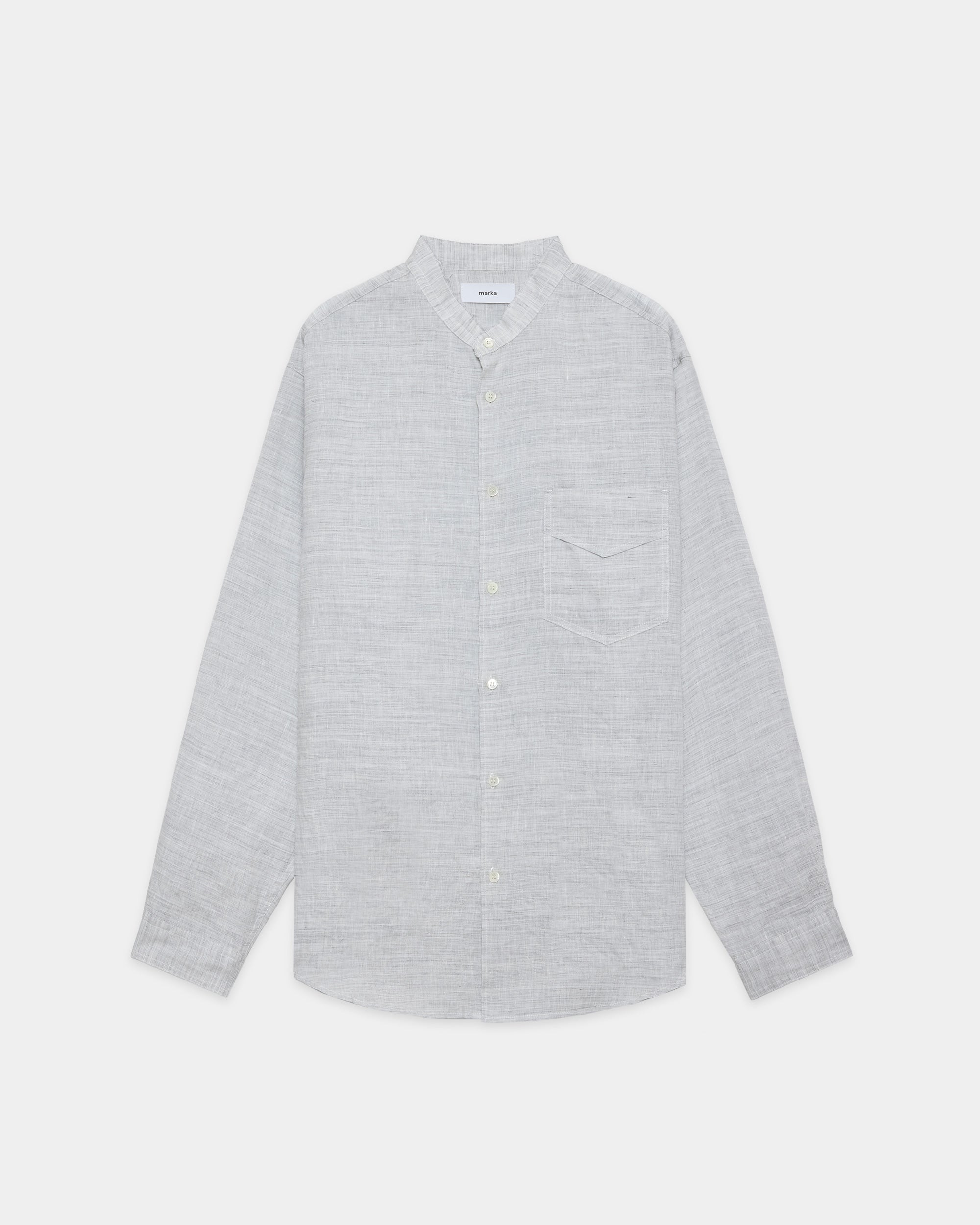 リネンラミーシャンブレー / バンドカラーシャツ, Gray