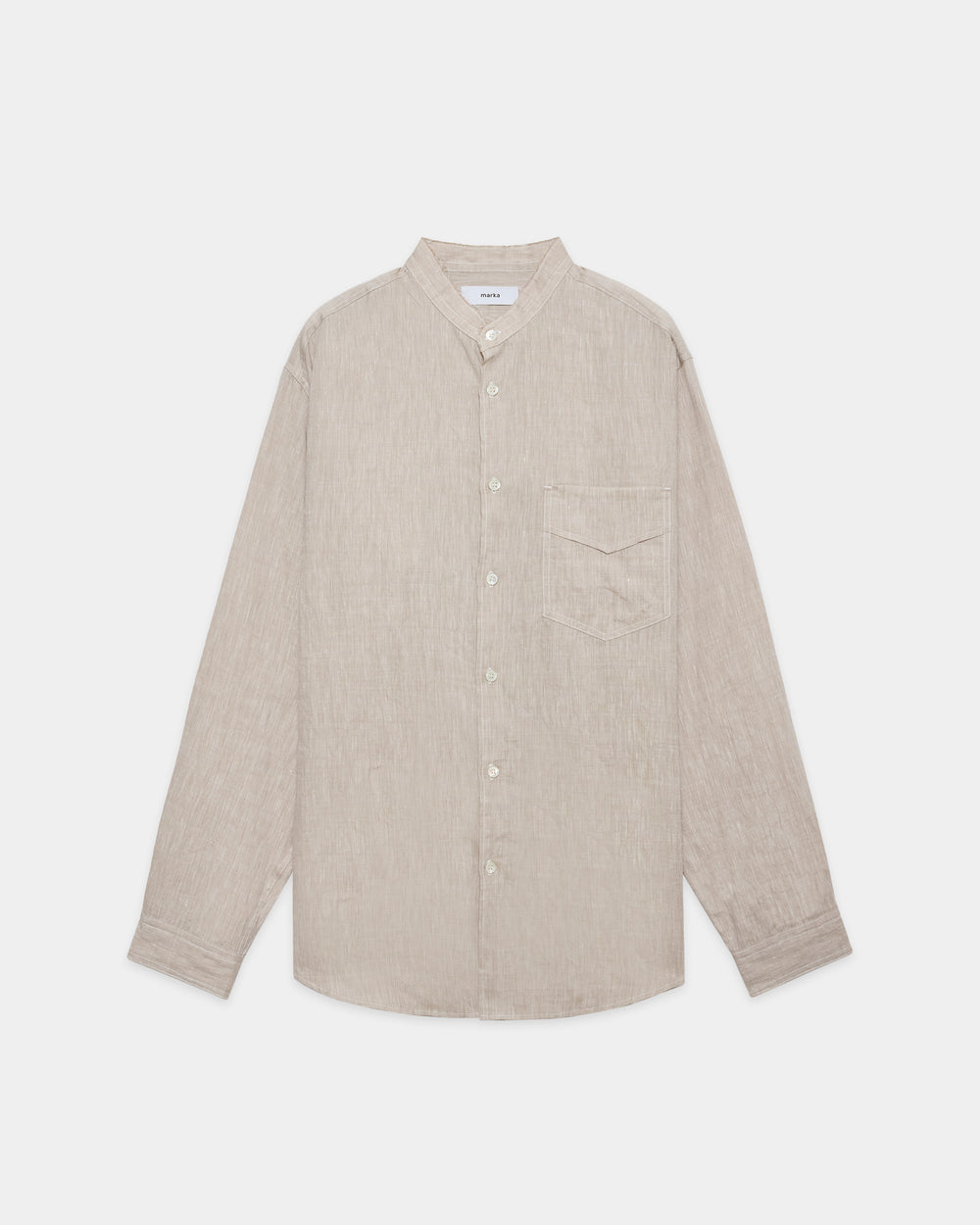リネンラミーシャンブレー / バンドカラーシャツ, Beige