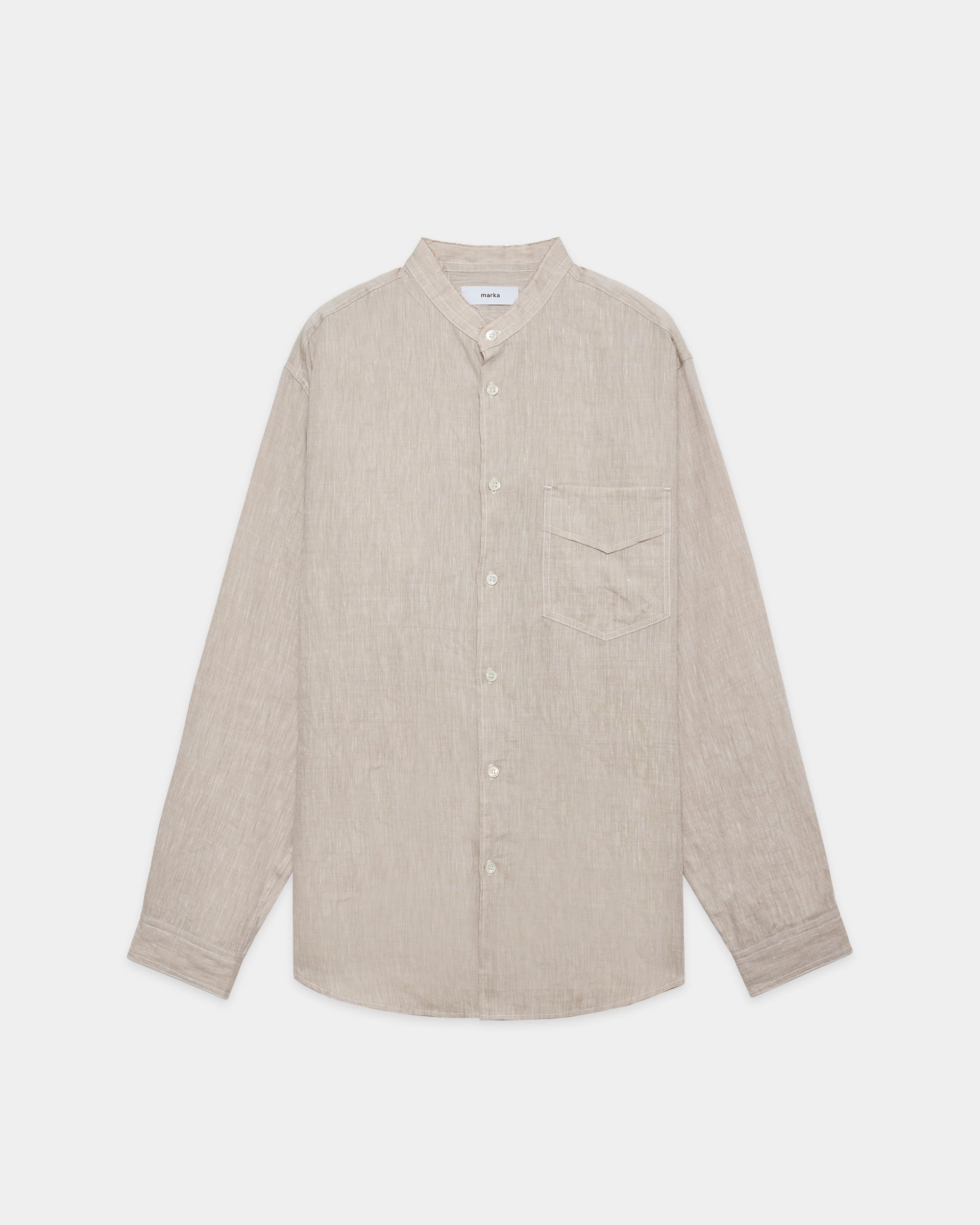 リネンラミーシャンブレー / バンドカラーシャツ, Beige