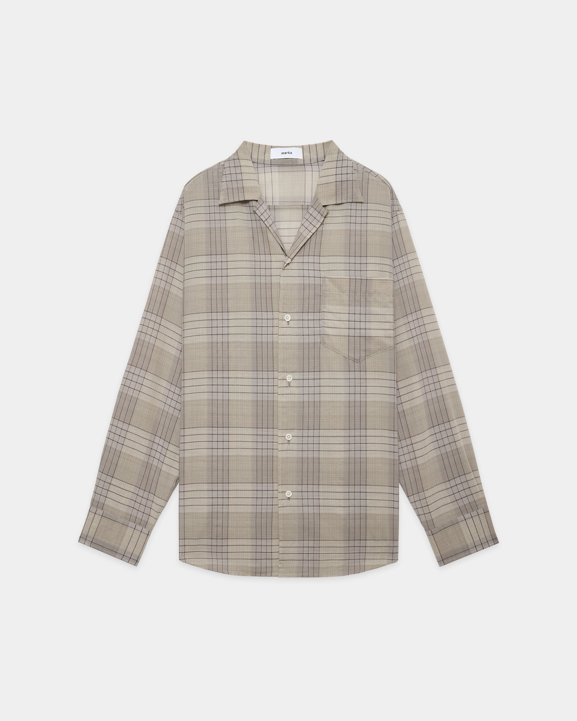 オーガニックコットン強撚チェックローン / オープンカラーL/Sシャツ, Sage Check