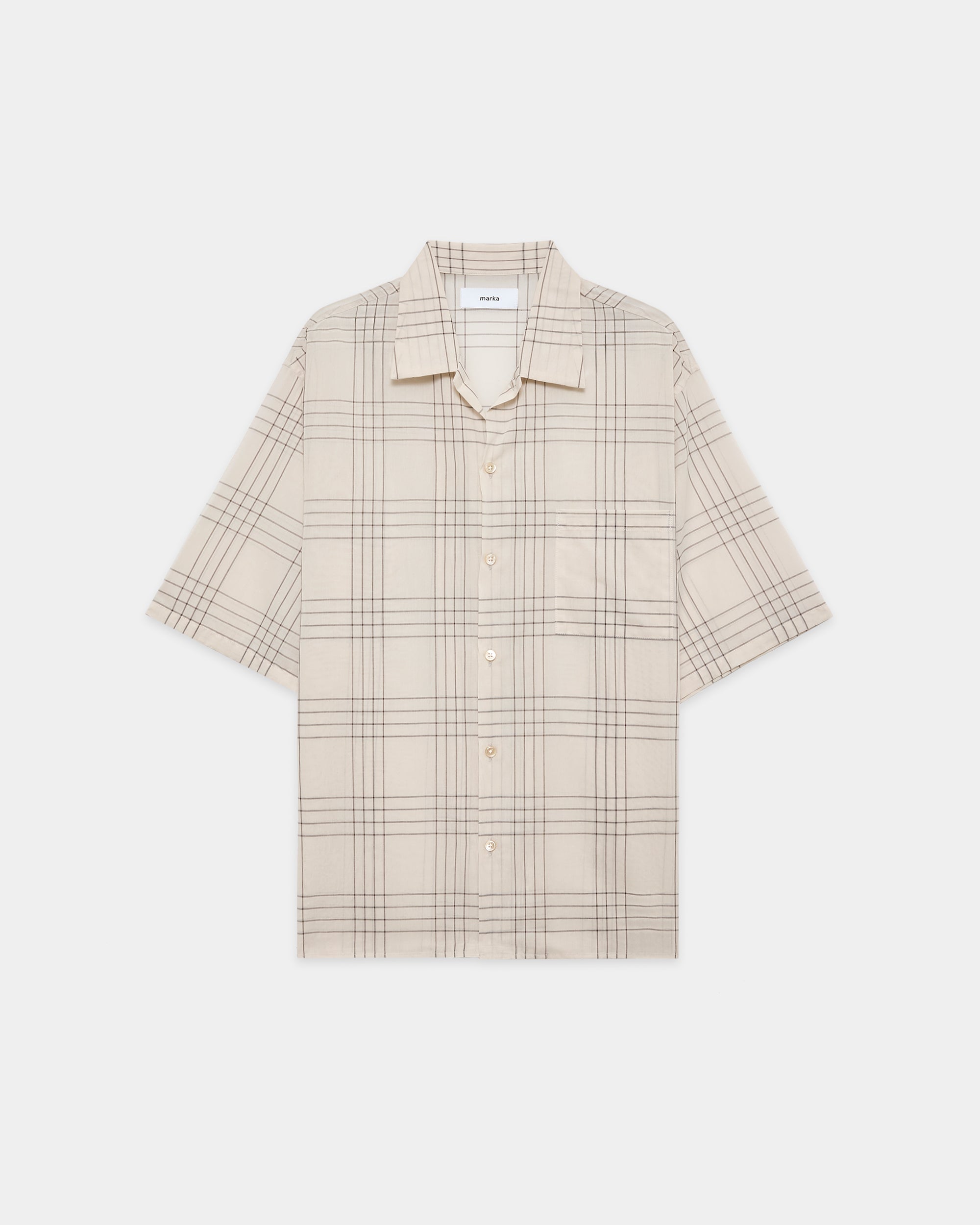 オーガニックコットン強撚チェックローン / オープンカラーS/Sシャツ, Ivory Check