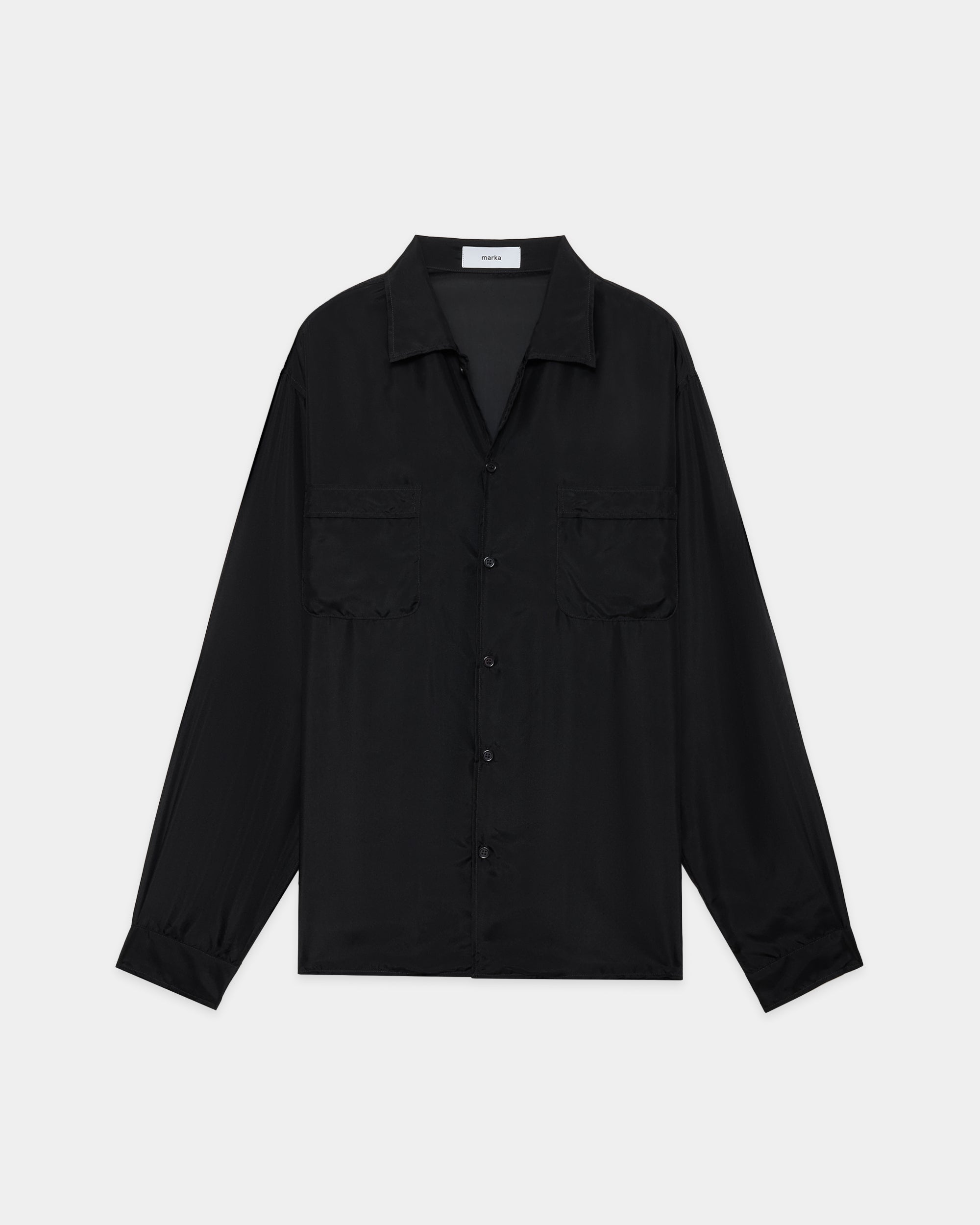 8匁シルク羽二重 / シルクオープンカラーL/Sシャツ, Black Brown