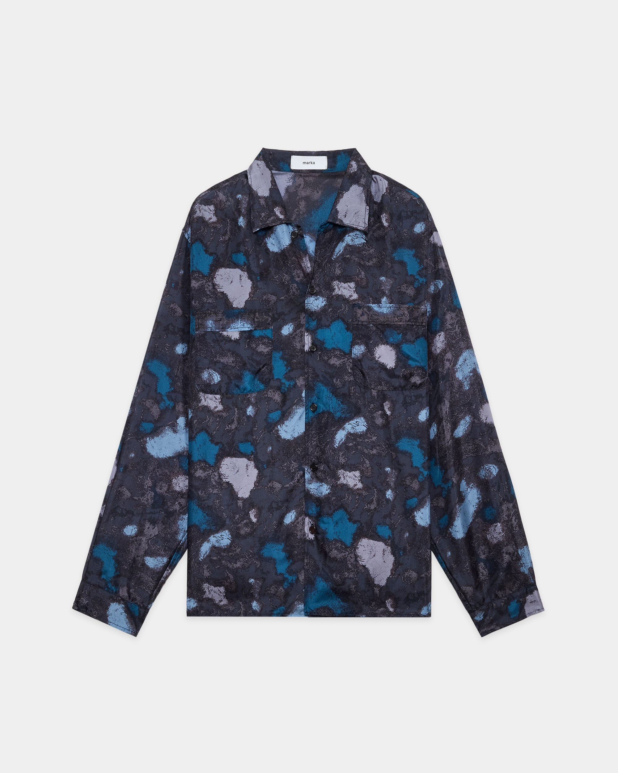 8匁シルク羽二重 / シルクオープンカラーL/Sシャツ, Splashing Water