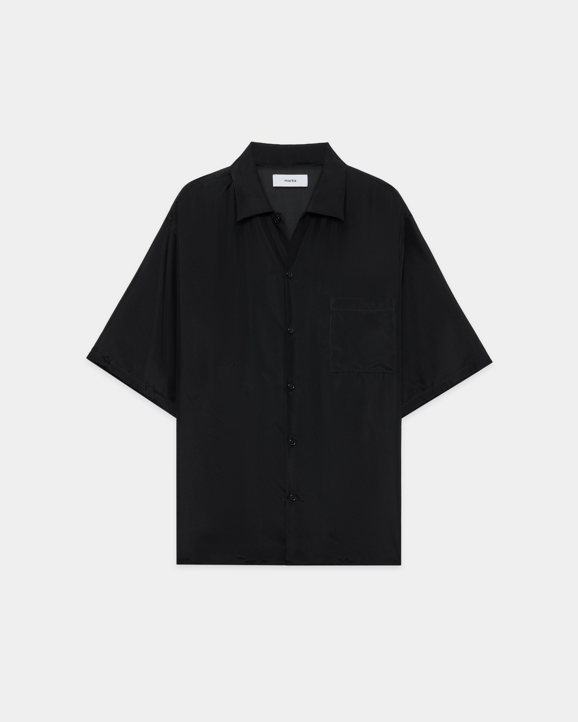 8匁シルク羽二重 / シルクオープンカラーS/Sシャツ, Black Brown