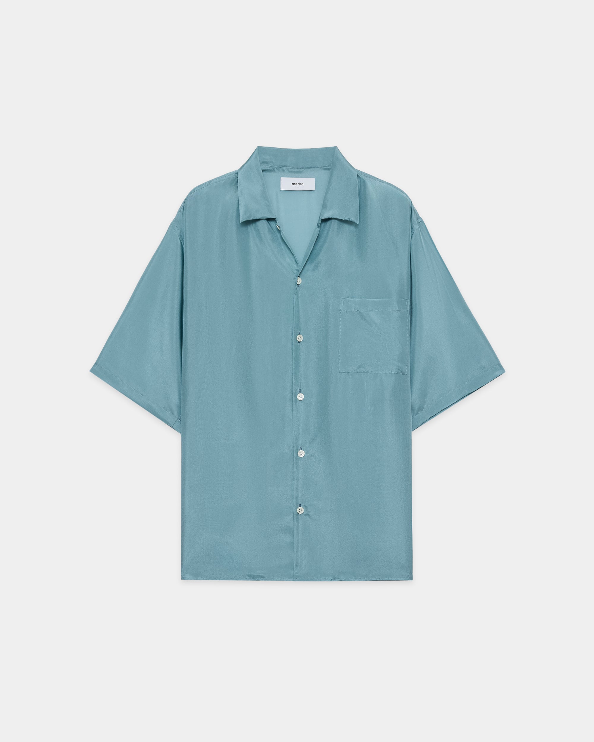 8匁シルク羽二重 / シルクオープンカラーS/Sシャツ, Blue Green