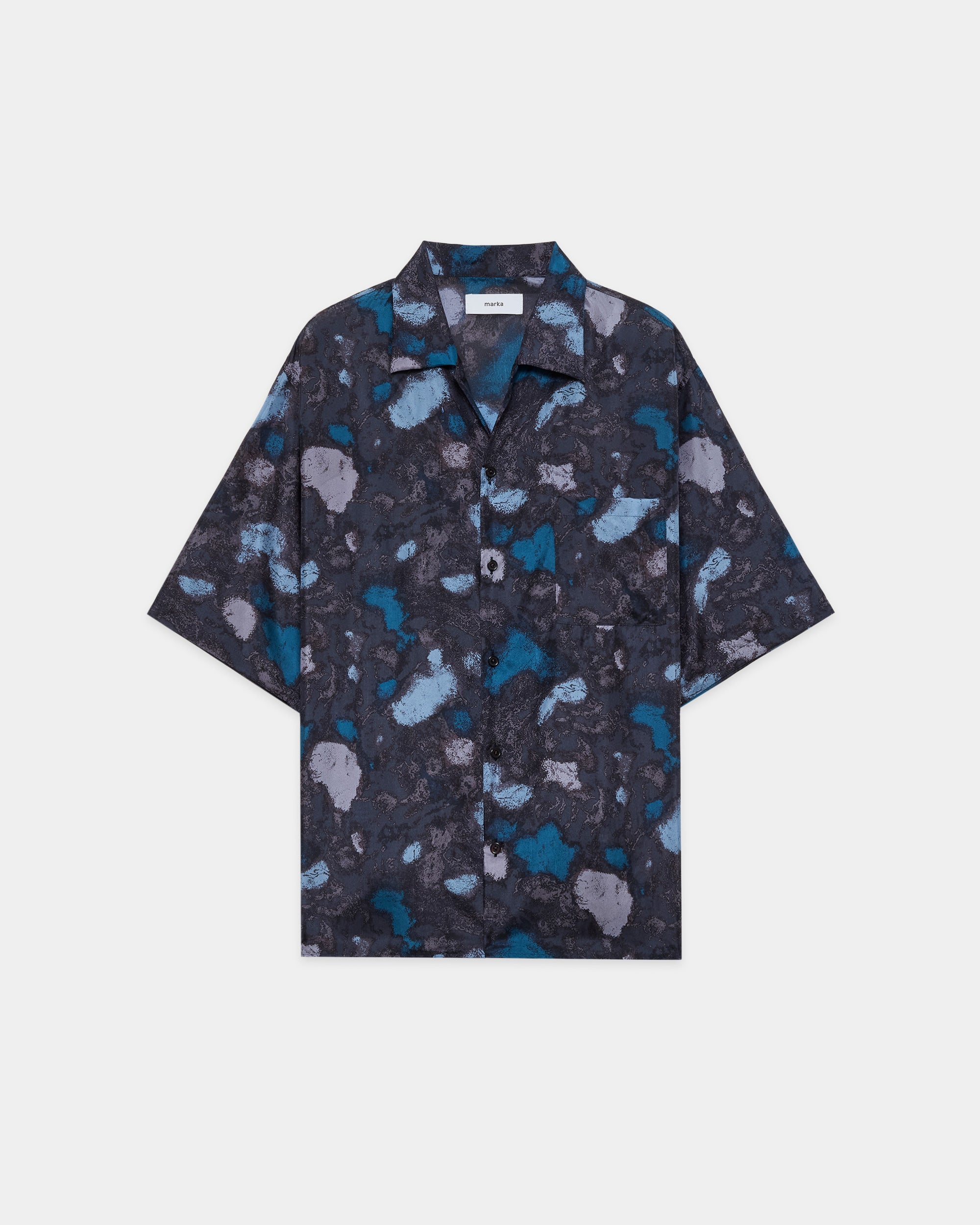 8匁シルク羽二重 / シルクオープンカラーS/Sシャツ, Splashing Water