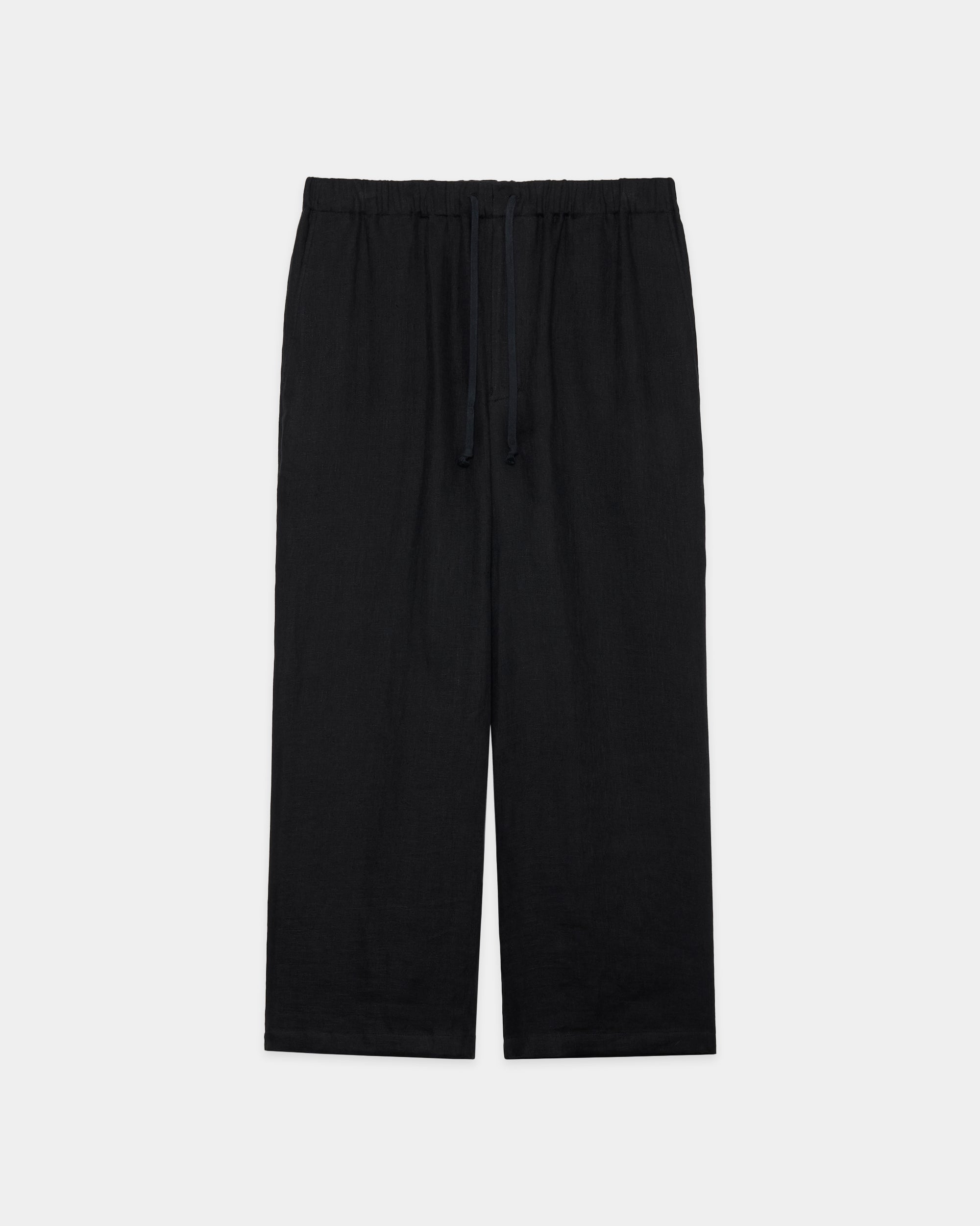 リネンガーゼダブルクロス ワイドシリンダーフィットイージーパンツ, Black