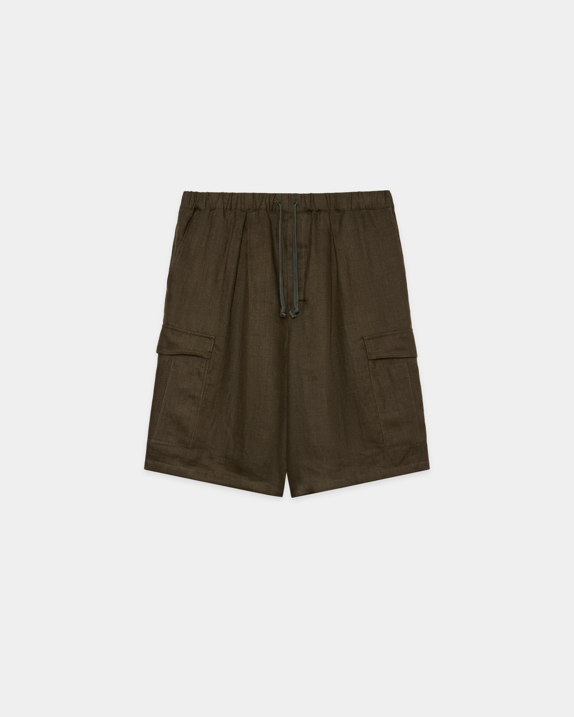 リネンガーゼダブルクロス ワイドカーゴショーツ, Olive