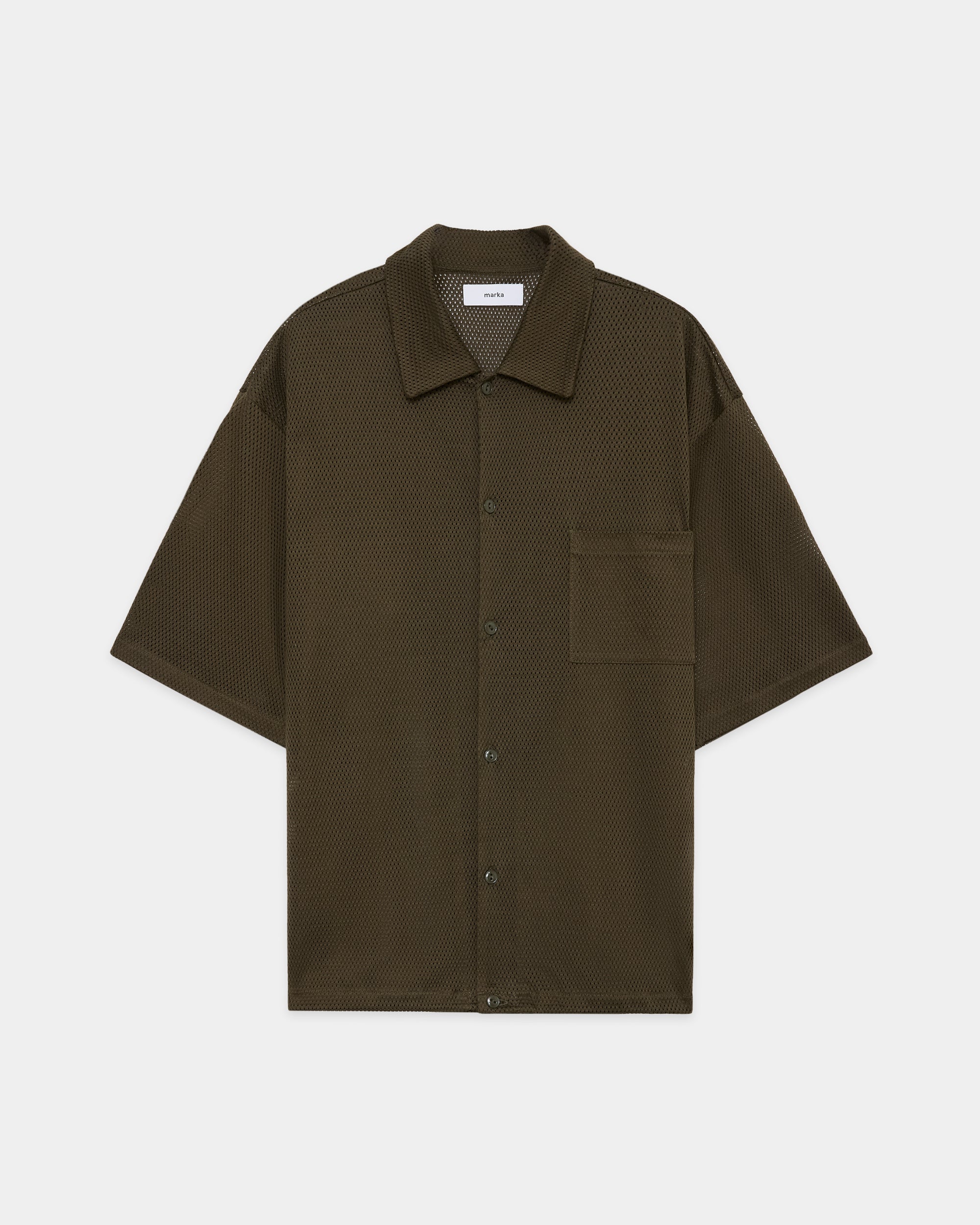40/2 オーガニックコットンメッシュ オープンカラー S/S ニットシャツ, Olive