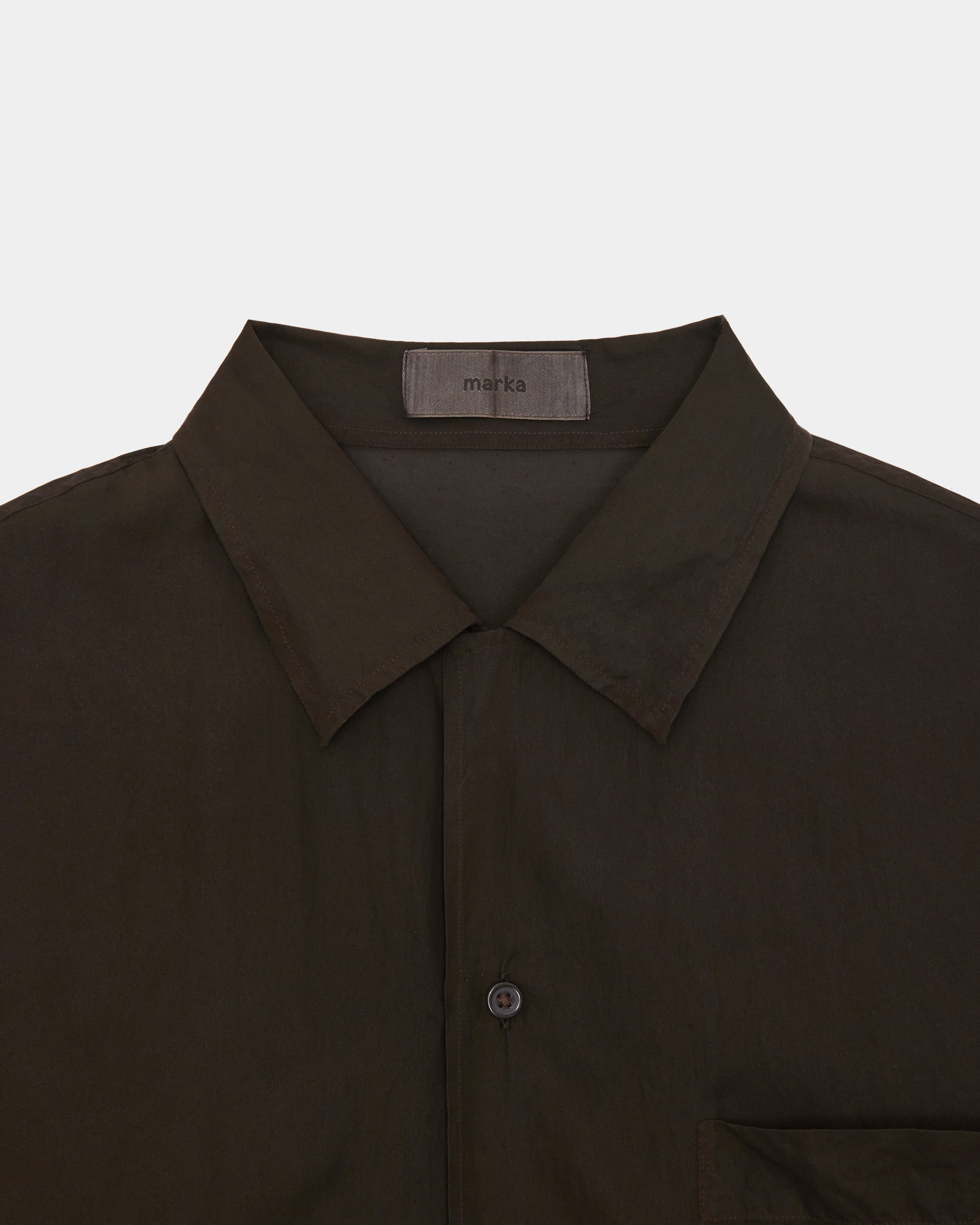 【PARKING別注】8匁シルク羽二重 / "Doro-Zome"オープンカラーL/Sシャツ, Mud Black