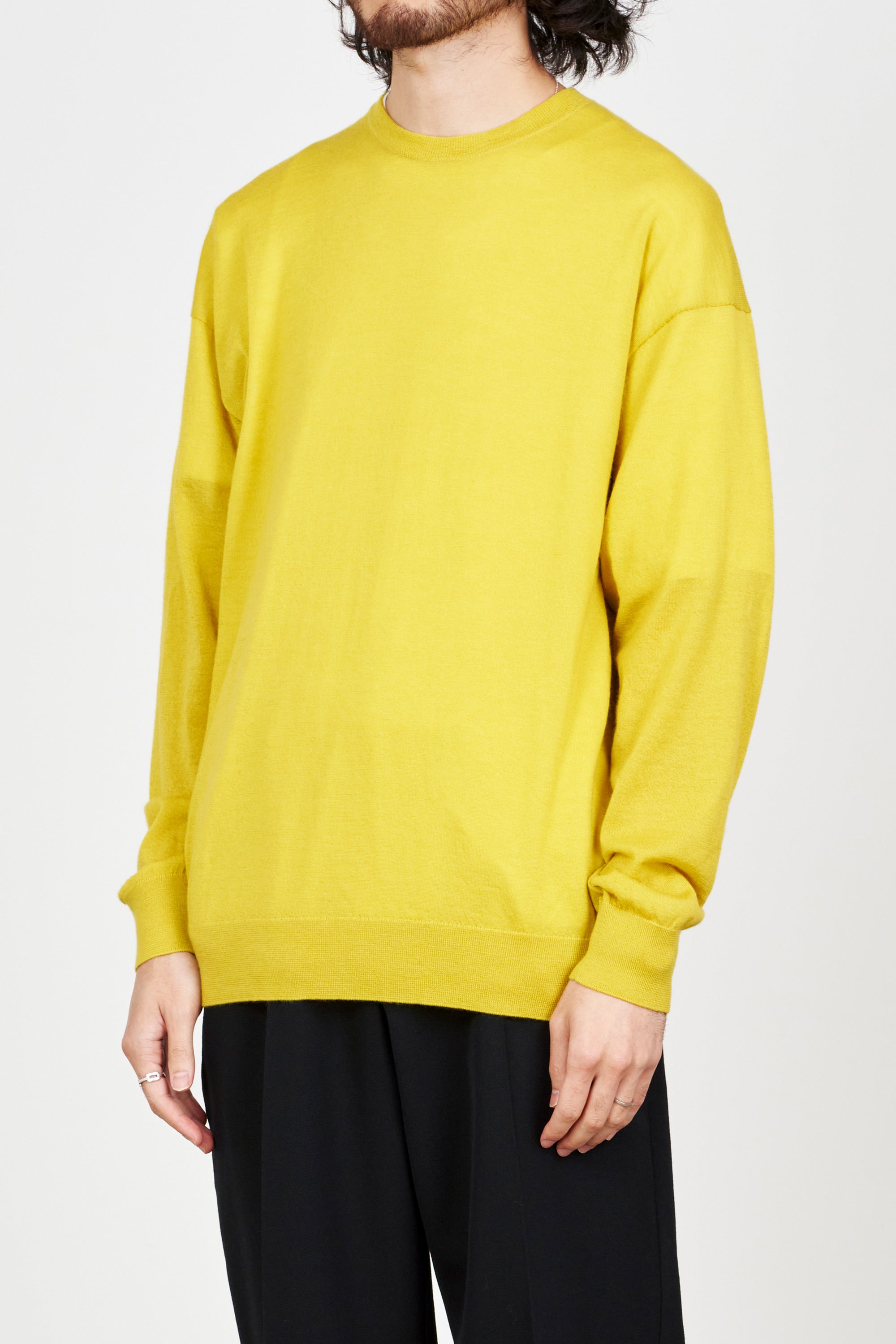 カシミヤ 18ゲージ クルーネック ニット, Yellow