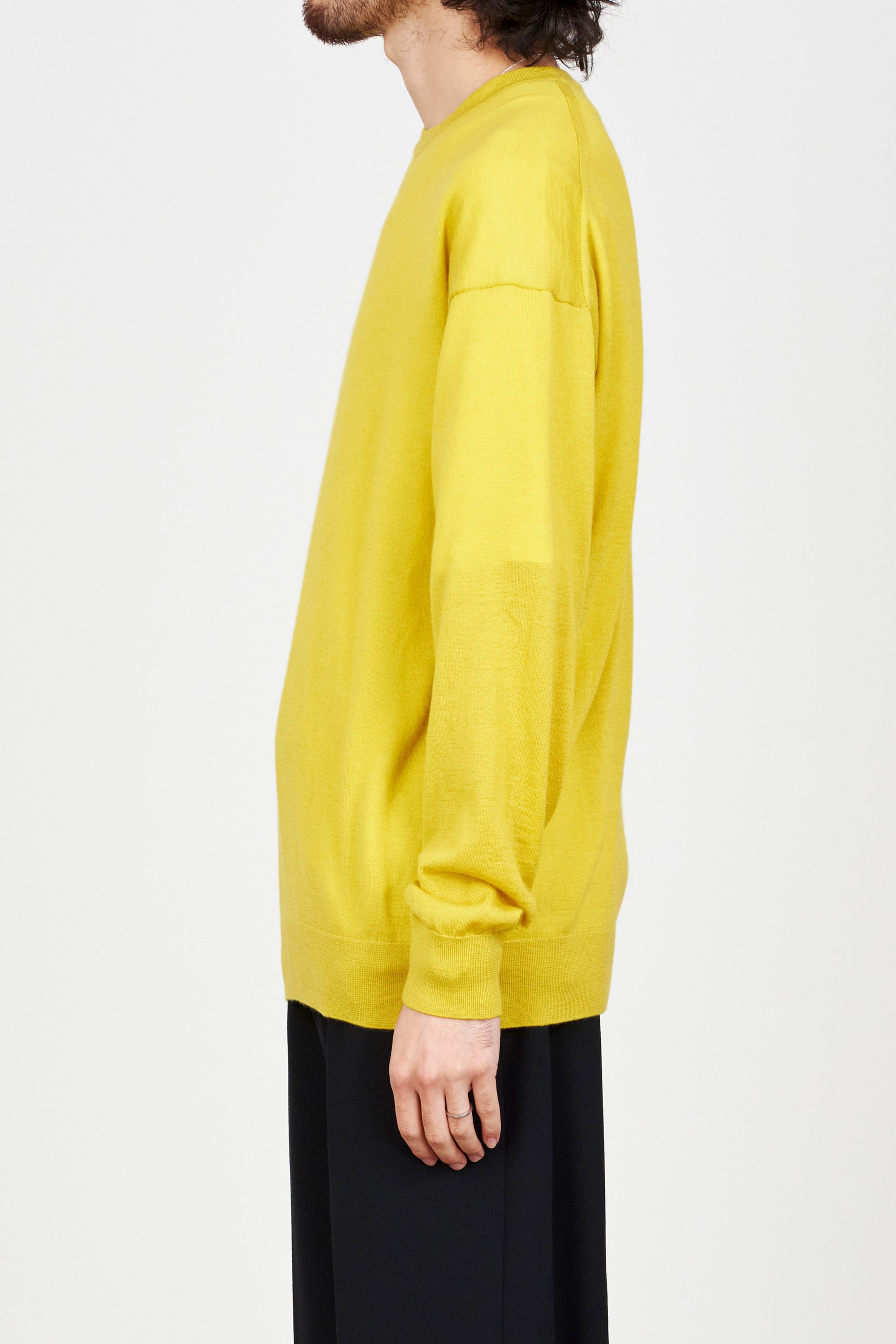 カシミヤ 18ゲージ クルーネック ニット, Yellow